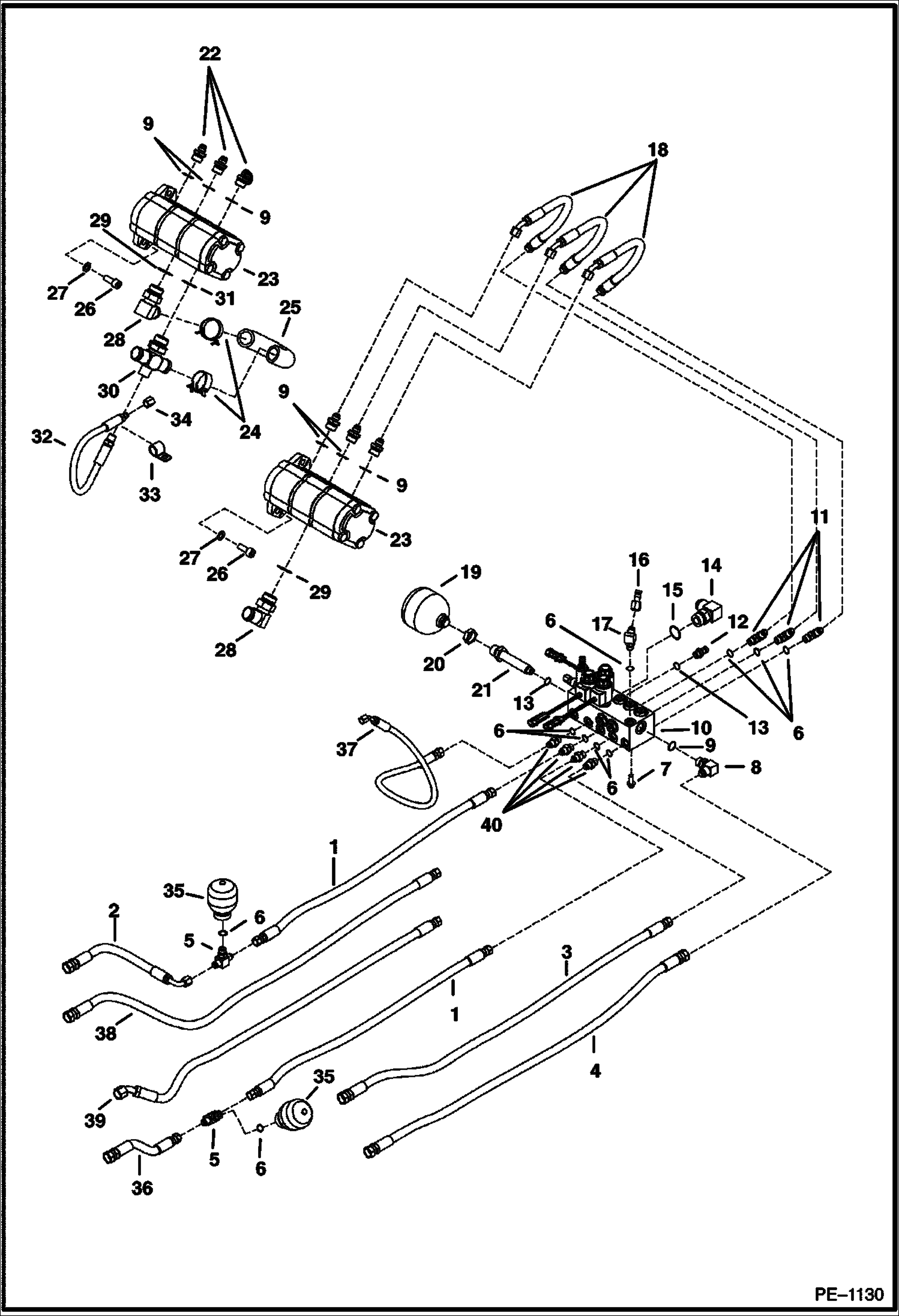 Схема запчастей Bobcat 322 - HYDRAULIC CIRCUITRY (S/N 233812190 & Below, 233513851 & Below) HYDRAULIC SYSTEM