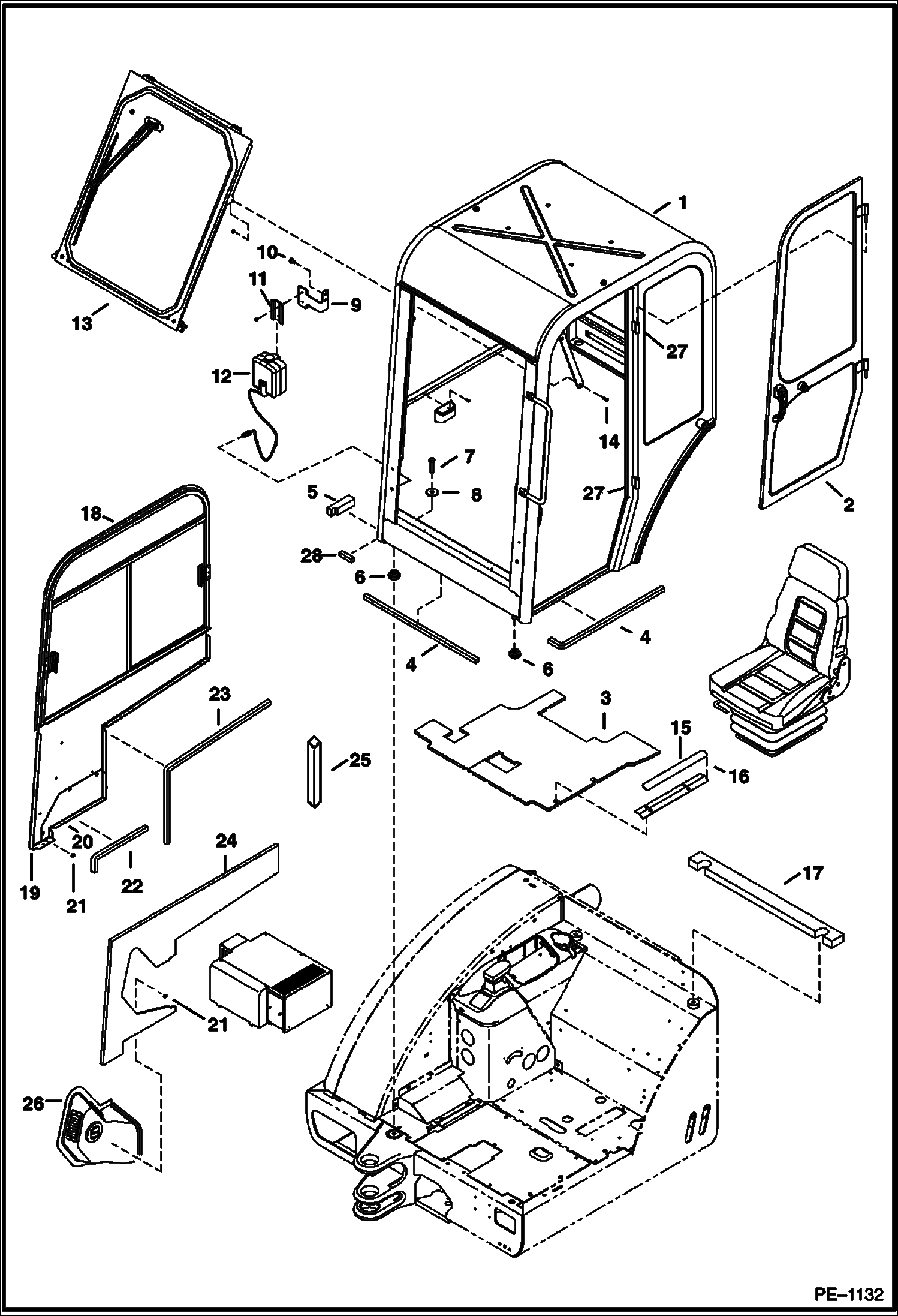 Схема запчастей Bobcat 328 - OPERATOR CAB MAIN FRAME