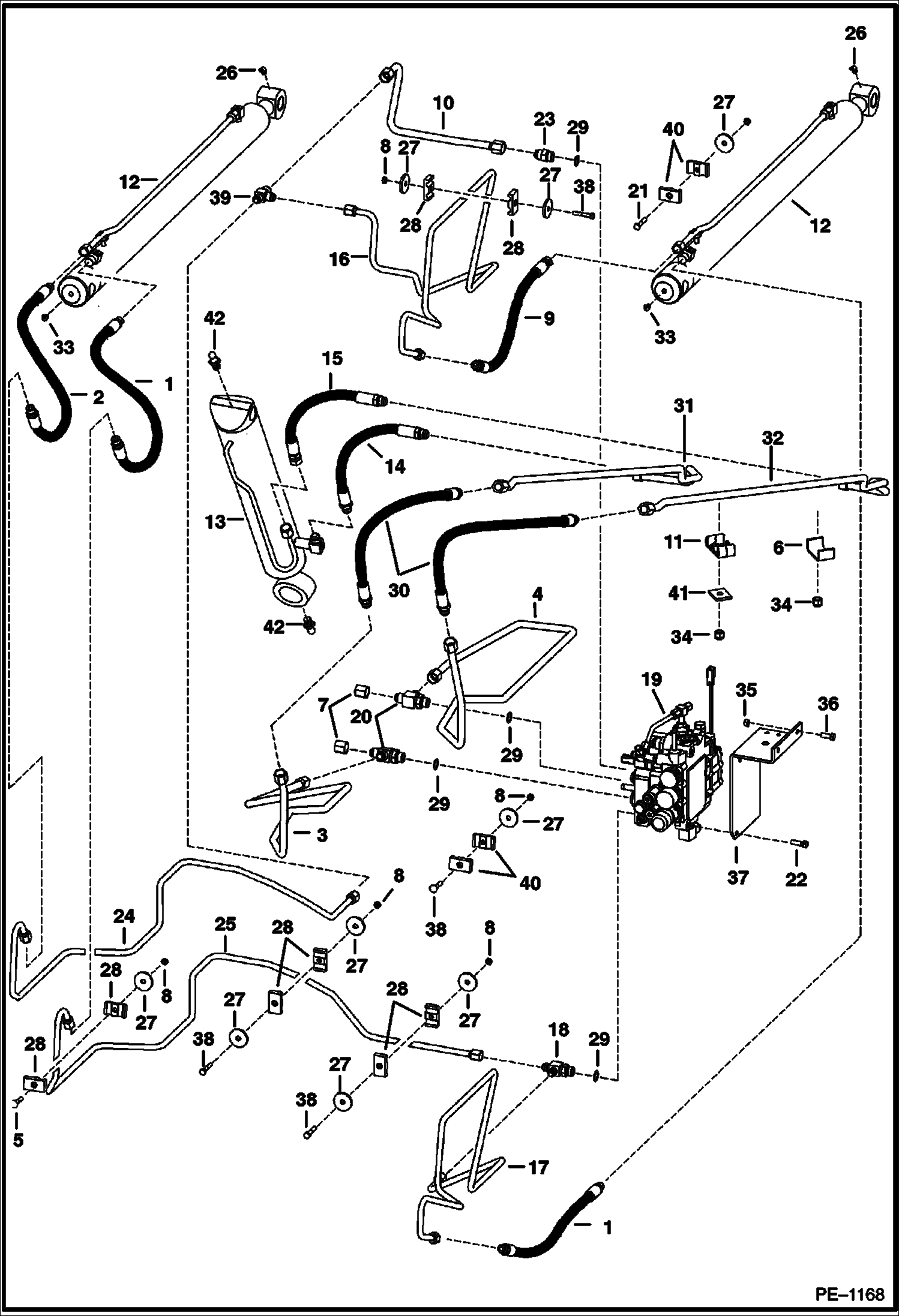 Схема запчастей Bobcat 800s - HYDRAULIC CIRCUITRY (W/O Bucket Positioning Valve) (S/N 514447863, 514541045, 514641130 & Below) HYDRAULIC SYSTEM