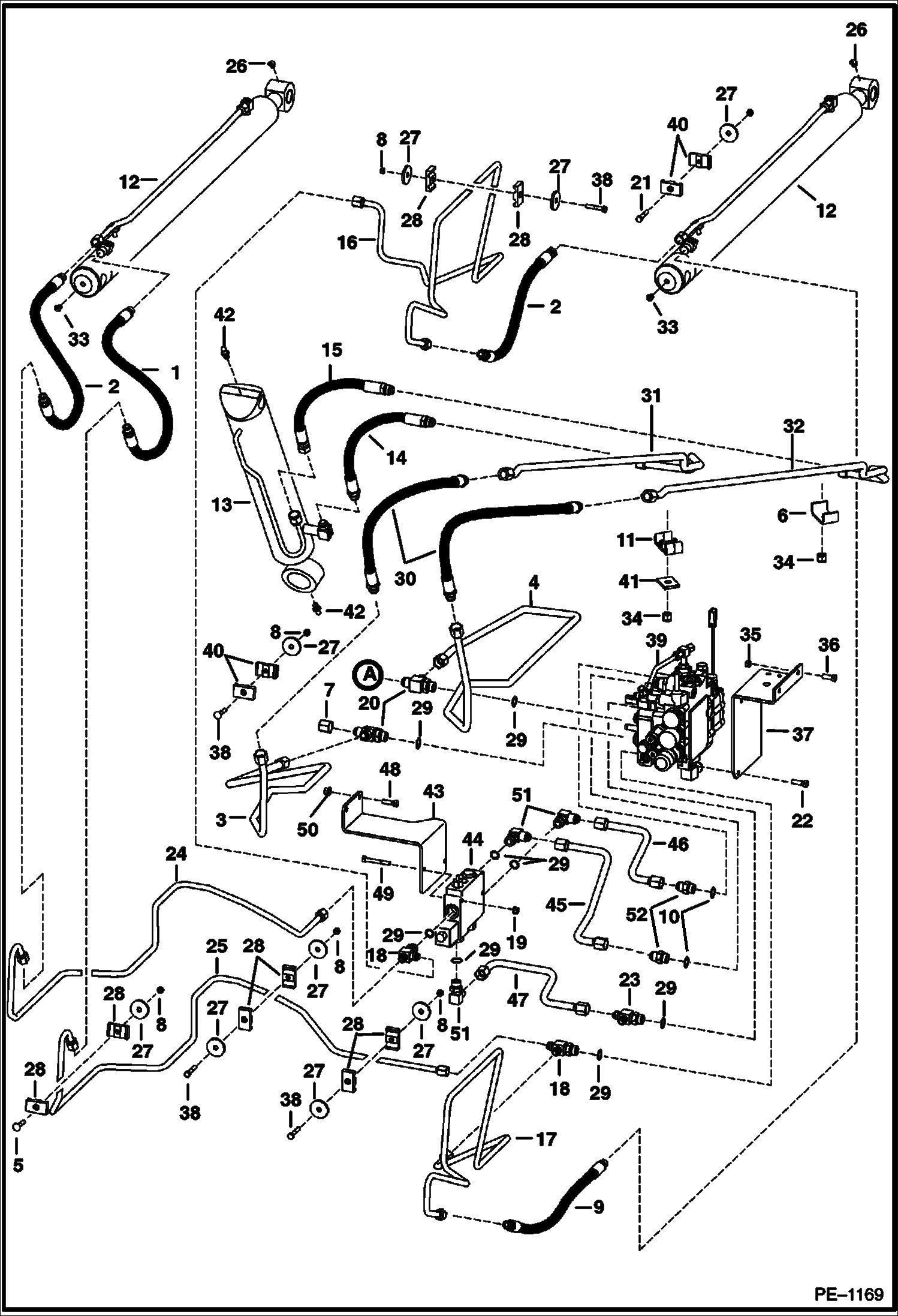 Схема запчастей Bobcat 800s - HYDRAULIC CIRCUITRY (W/Bucket Positioning Valve) (S/N 514447863, 514541045, 514641130 & Below) HYDRAULIC SYSTEM