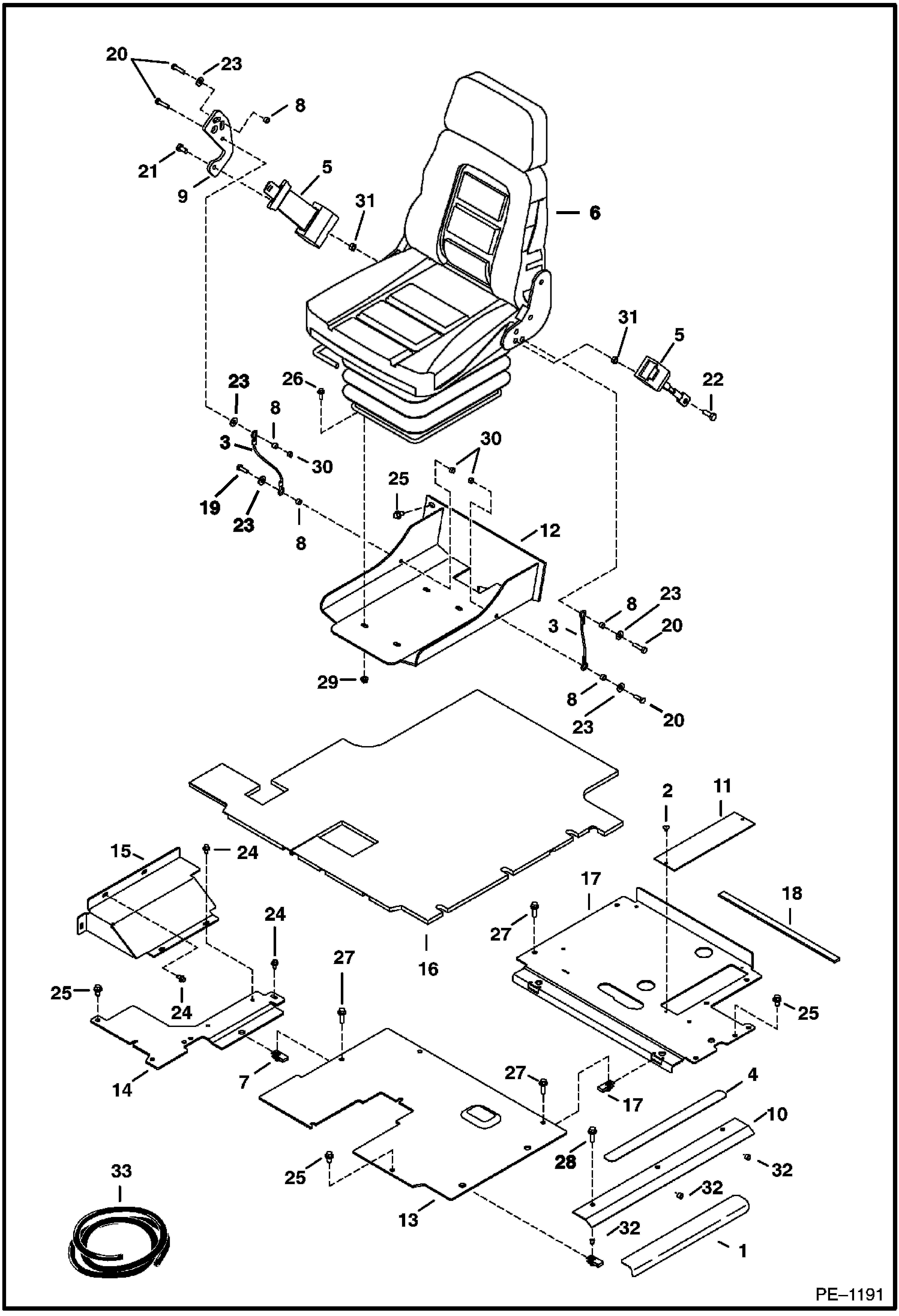 Схема запчастей Bobcat 331 - OPERATOR AREA & SEAT MAIN FRAME