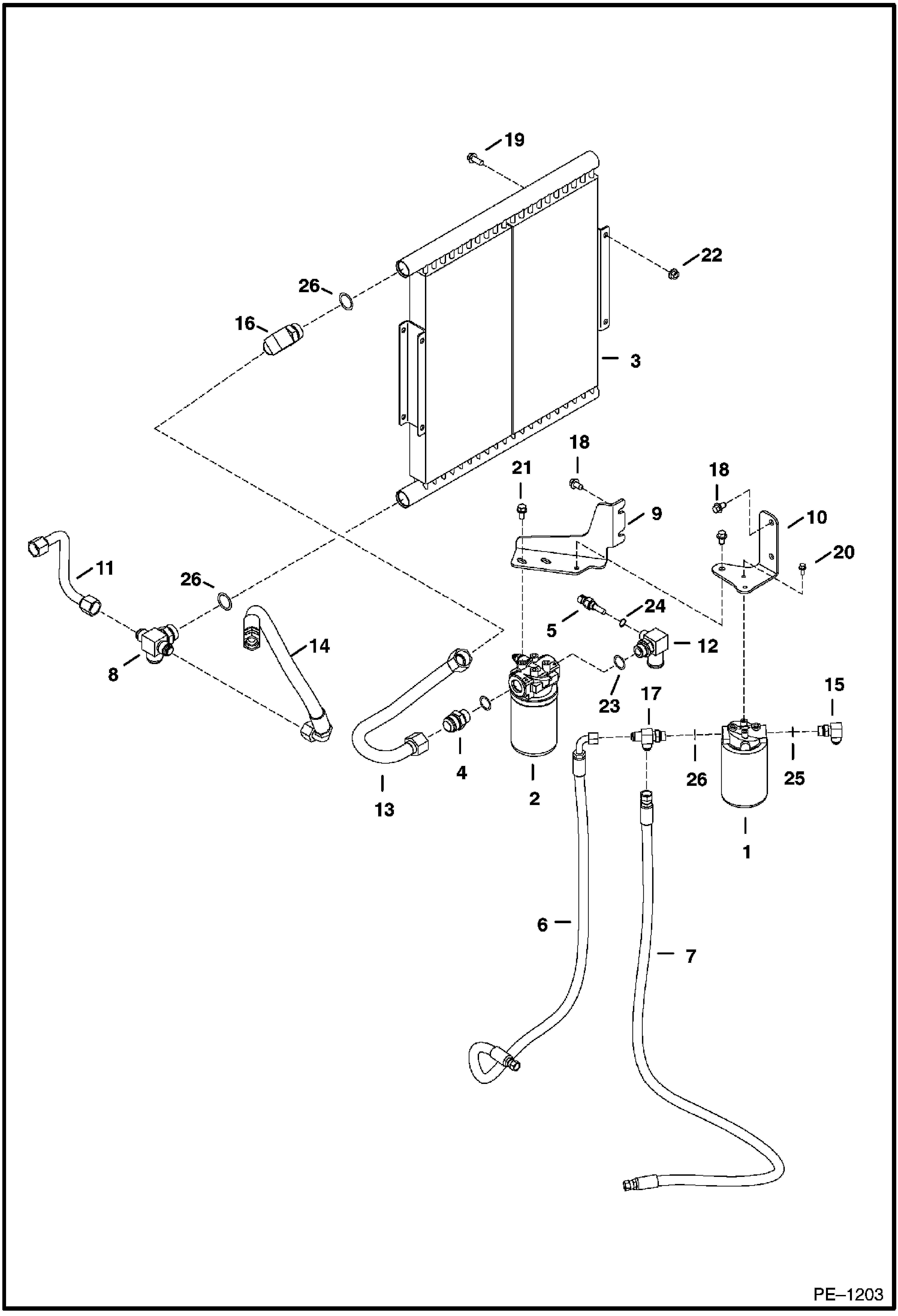 Схема запчастей Bobcat 334 - HYDRAULIC CIRCUITRY (Cooler/Filters) (S/N 232513895, 232712885, 232611629 & Below) HYDRAULIC SYSTEM