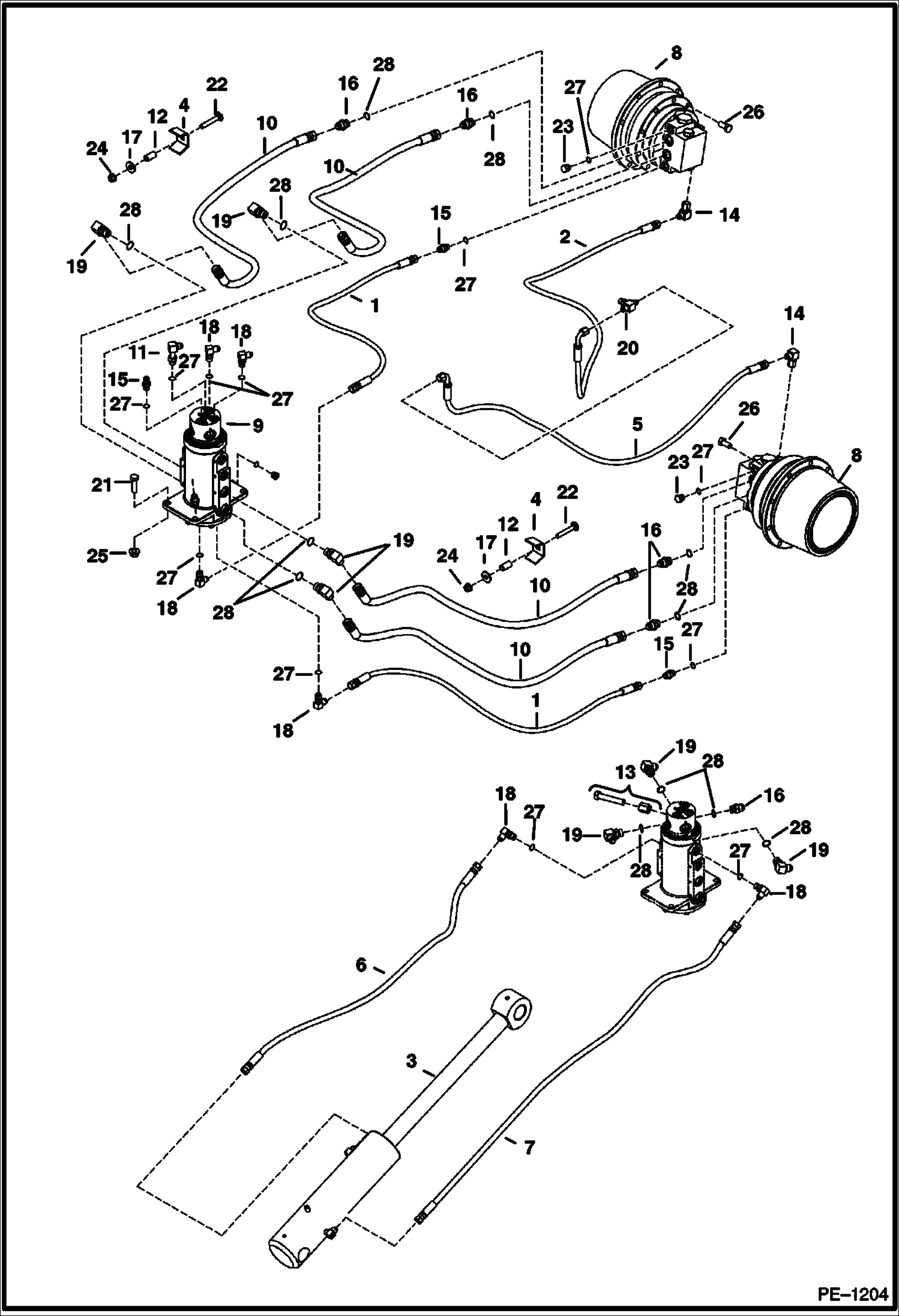 Схема запчастей Bobcat 334 - HYDRAULIC CIRCUITRY (Lower) (S/N 232512638, 232711411, 232612097 & Below) HYDRAULIC SYSTEM