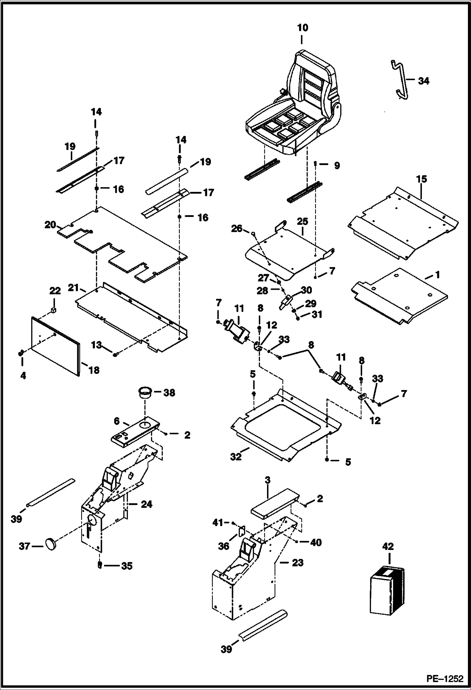 Схема запчастей Bobcat 320 - CONTROL CONSOLE (Seat Mounting & Floorboards) (S/N 223511001 & Above, 223811001 & Above, 223911611 & Below, 224013178 & Below) CONTROLS