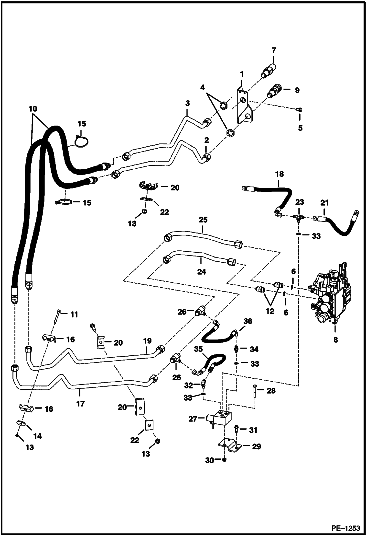 Схема запчастей Bobcat T-Series - AUXILIARY HYDRAULICS (W/Pressure Relief Block) (S/N 5193 12091 & Bel, 5194 11186 & Bel) HYDRAULIC SYSTEM