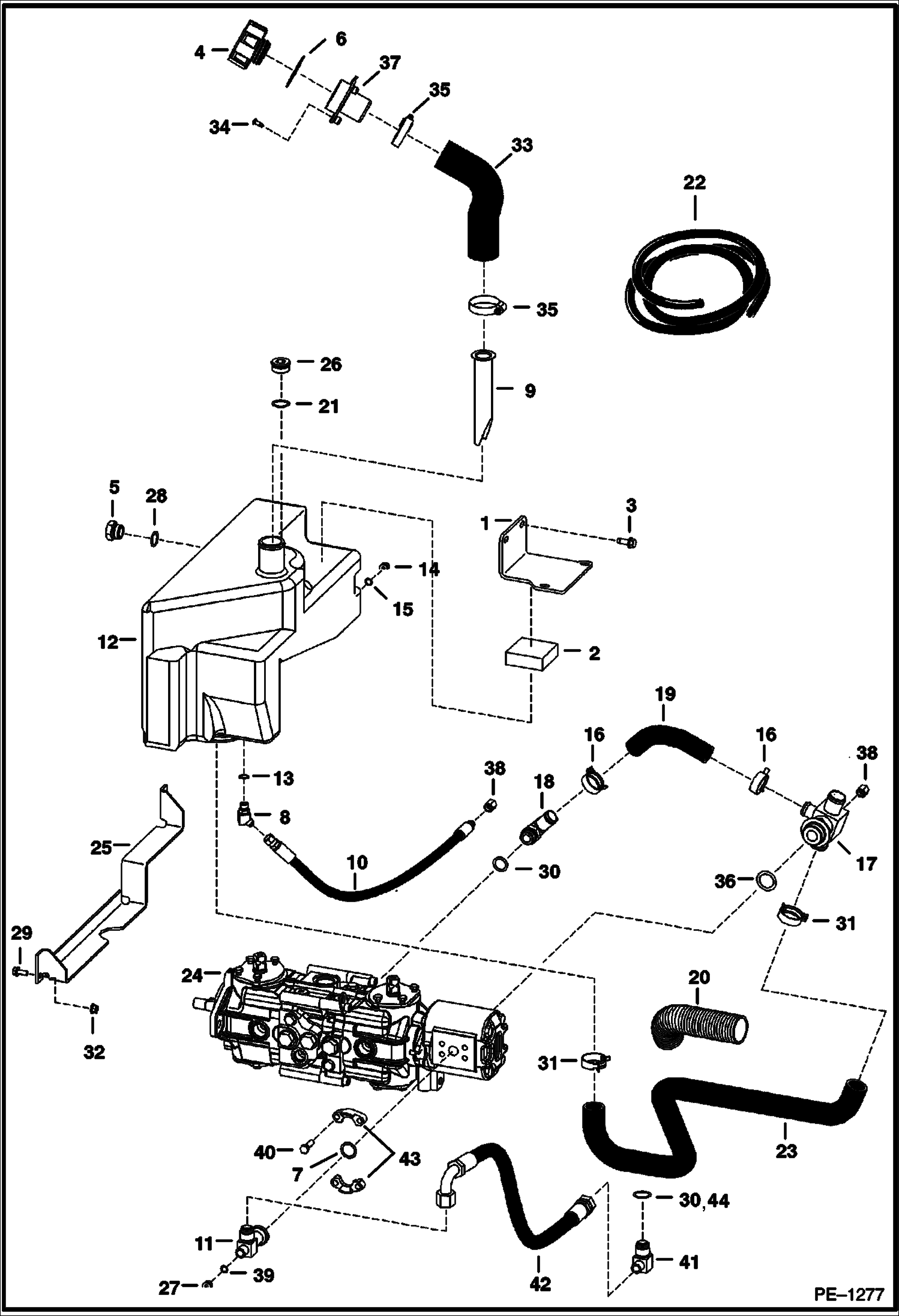 Схема запчастей Bobcat 800s - HYDROSTATIC CIRCUITRY (W/Tank) (S/N 514147759, 514241034, 517912083 & Above) HYDROSTATIC SYSTEM