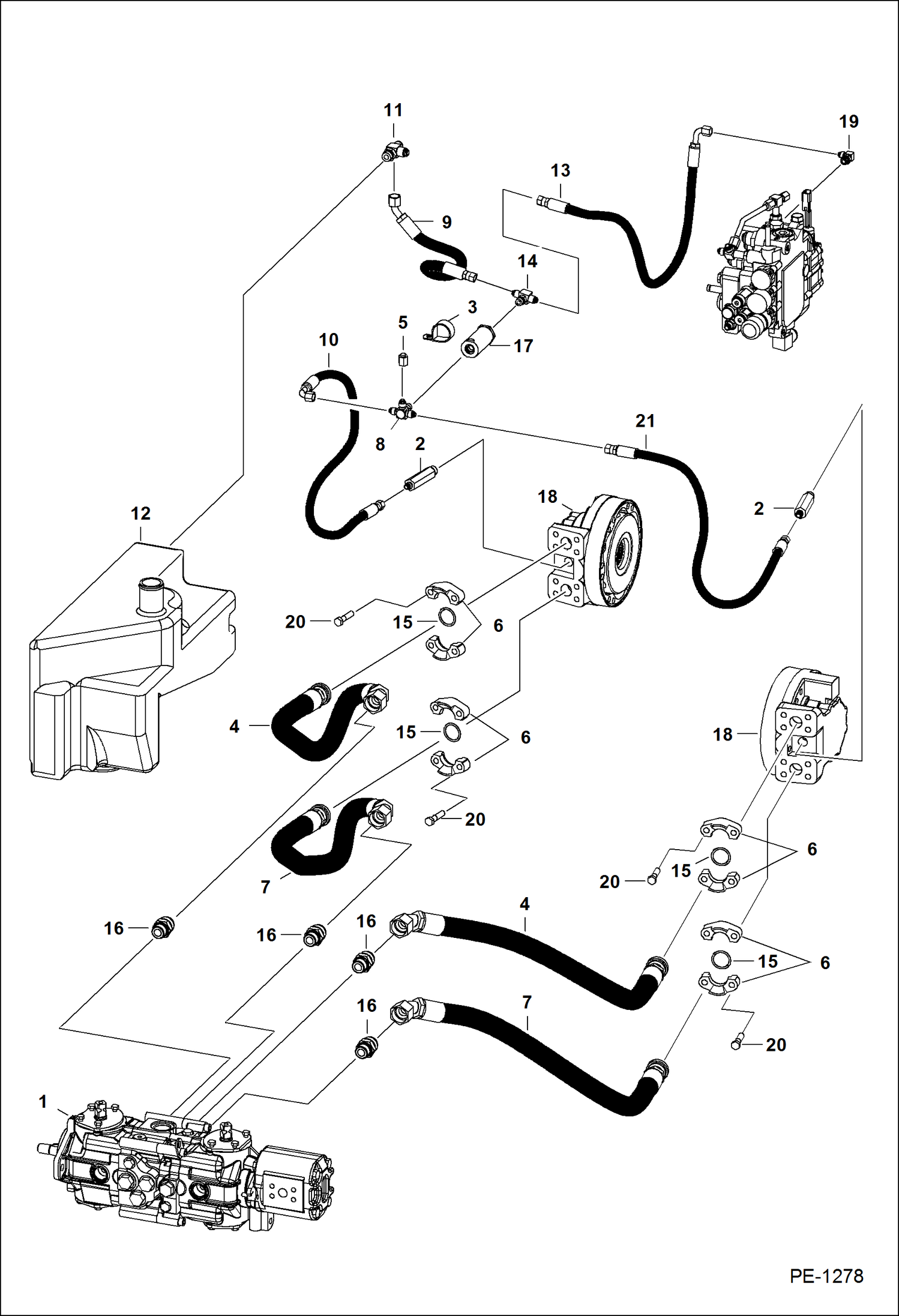 Схема запчастей Bobcat 800s - HYDROSTATIC CIRCUITRY (W/Motors) (S/N 514147759, 514241034, 517912083 & Above) HYDROSTATIC SYSTEM