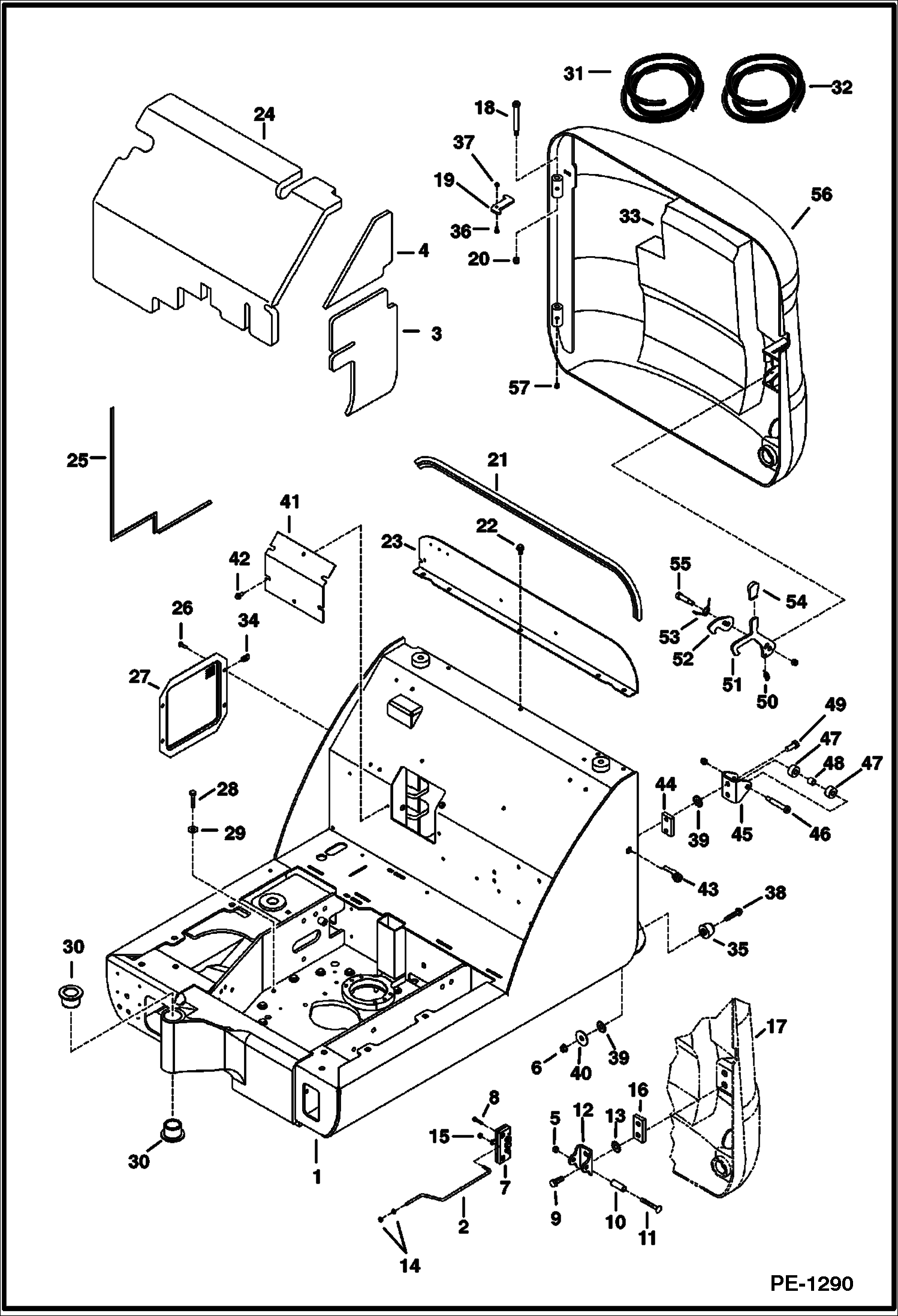 Схема запчастей Bobcat 320 - UPPERSTRUCTURE & ENGINE COVERS MAIN FRAME