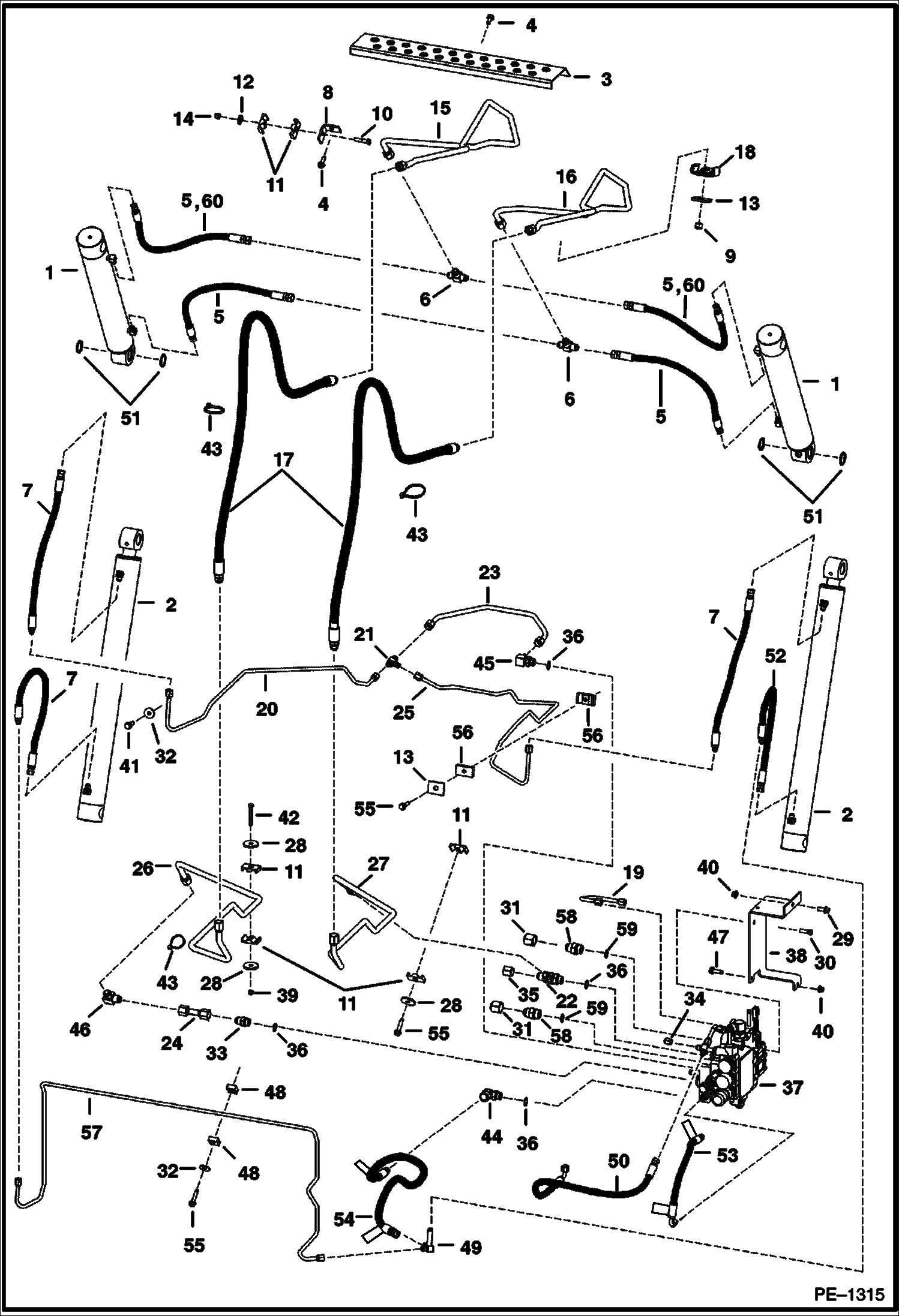 Схема запчастей Bobcat T-Series - HYDRAULIC CIRCUITRY (W/O Bucket Positioning Valve) (S/N 5193 11642 & Bel, 5194 11091 & Bel) HYDRAULIC SYSTEM