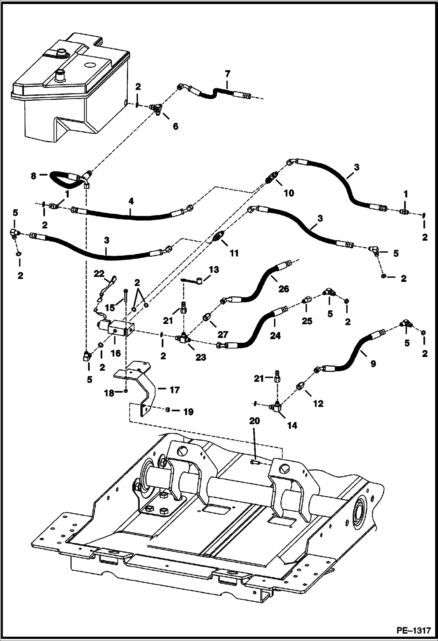 Схема запчастей Bobcat T-Series - HYDROSTATIC CIRCUITRY (Brake Valve) (S/N 5193 & Bel, 5194 & Bel) HYDROSTATIC SYSTEM