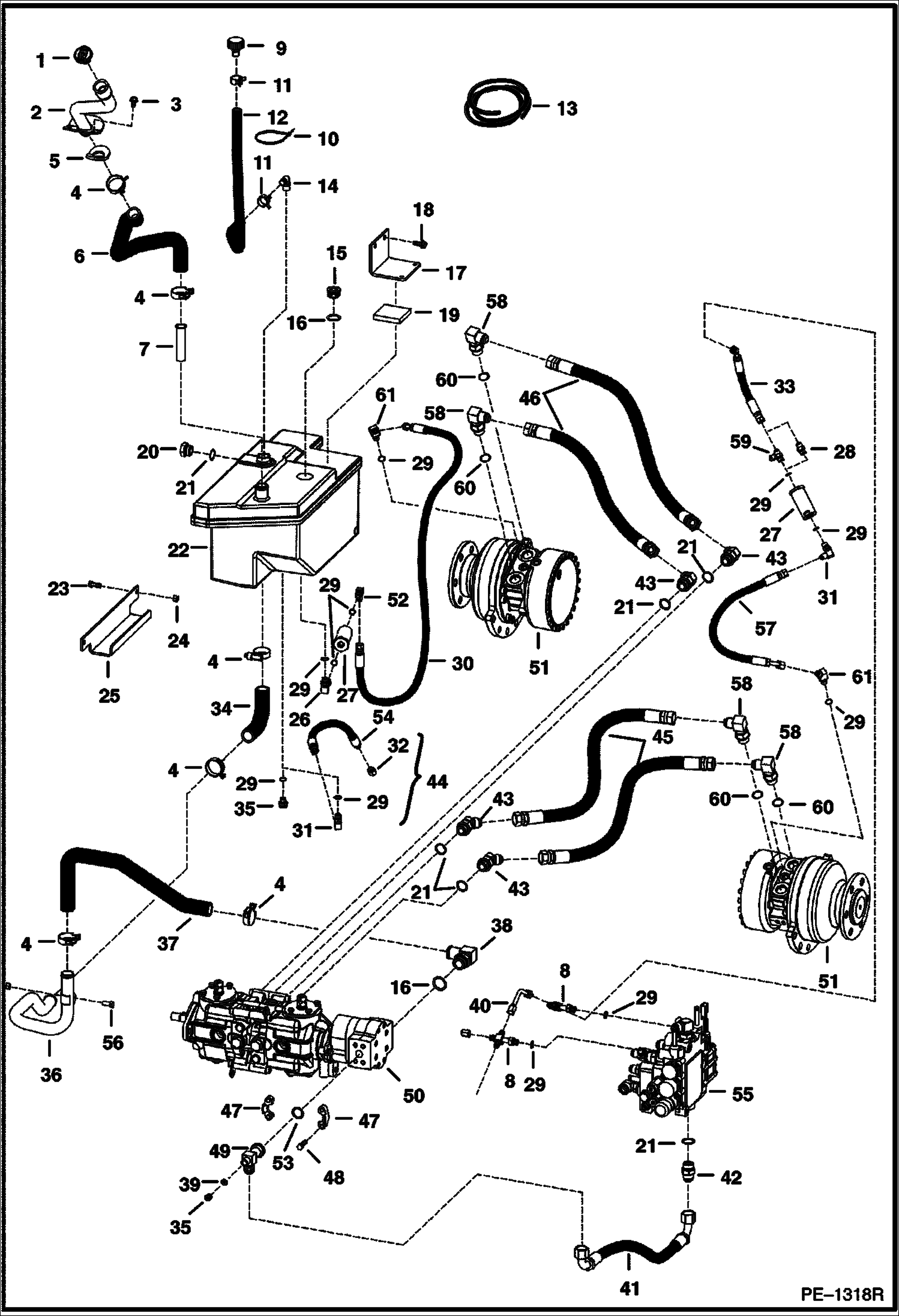 Схема запчастей Bobcat T-Series - HYDROSTATIC CIRCUITRY (S/N 5242 11001 & Abv, 5275 11001-12999, 5276 11001-12999) HYDROSTATIC SYSTEM