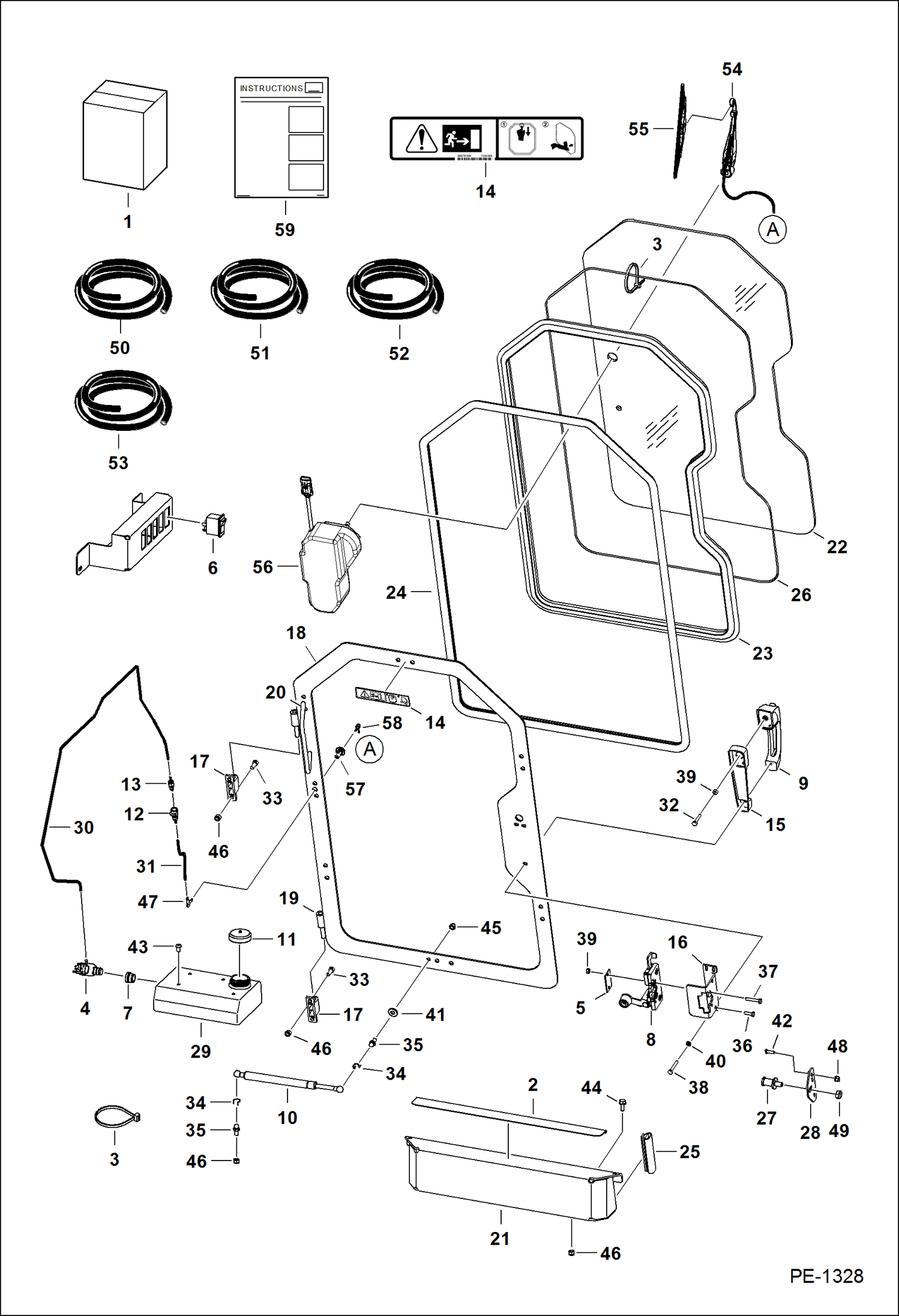 Схема запчастей Bobcat 400s - CAB DOOR (Standard) (S/N 5200 11711 & Above, 5199 11425 & Above) ACCESSORIES & OPTIONS