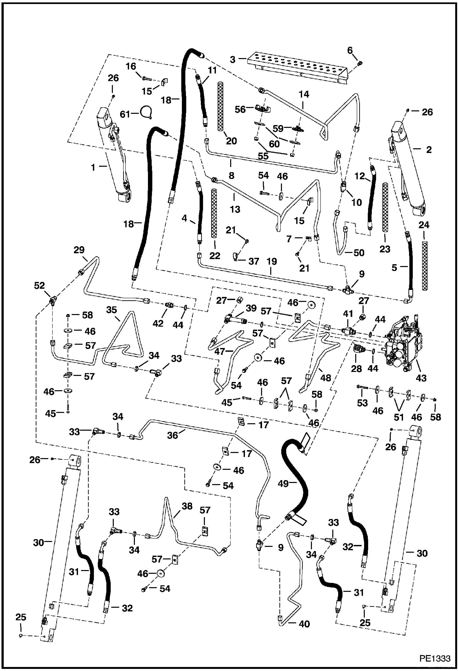 Схема запчастей Bobcat 800s - HYDRAULIC CIRCUITRY (W/O Bucket Positioning Valve) (S/N 514147759, 514241034, 517912083 & Above) HYDRAULIC SYSTEM