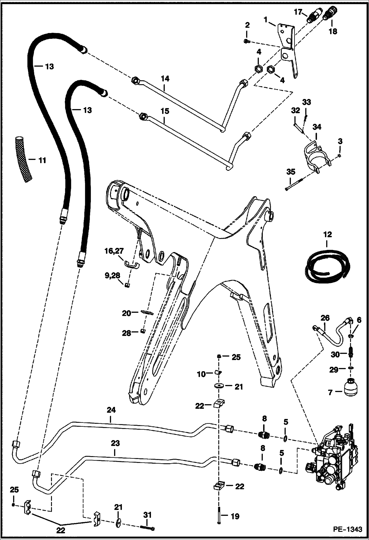 Схема запчастей Bobcat 800s - AUXILIARY HYDRAULICS S/N & BEL. HYDRAULIC SYSTEM