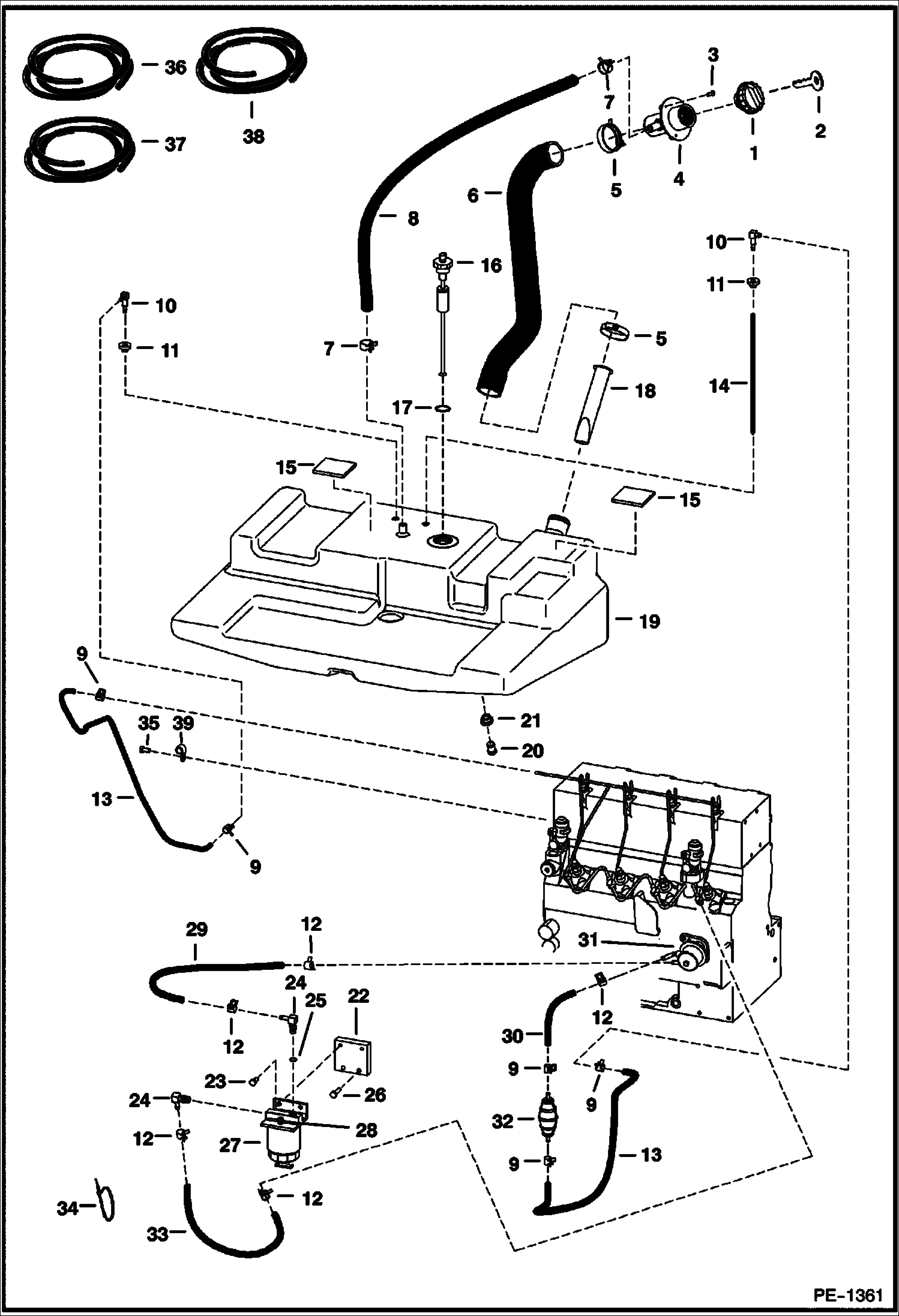 Схема запчастей Bobcat A-Series - FUEL SYSTEM MAIN FRAME