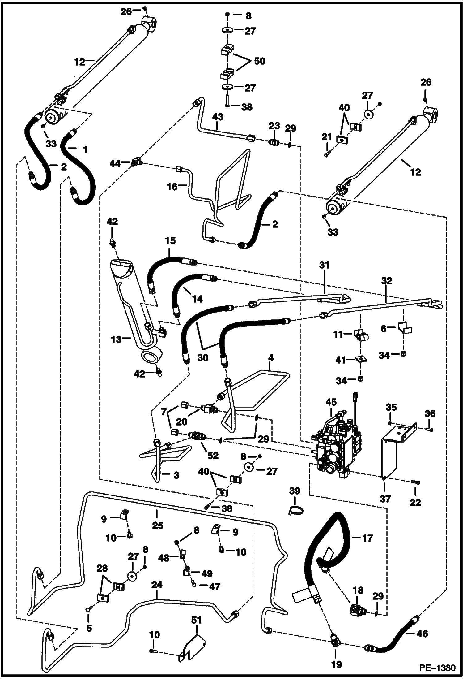 Схема запчастей Bobcat 800s - HYDRAULIC CIRCUITRY (W/O Bucket Positioning Valve) (S/N 514447862, 514541044, 514641129 & Above) HYDRAULIC SYSTEM