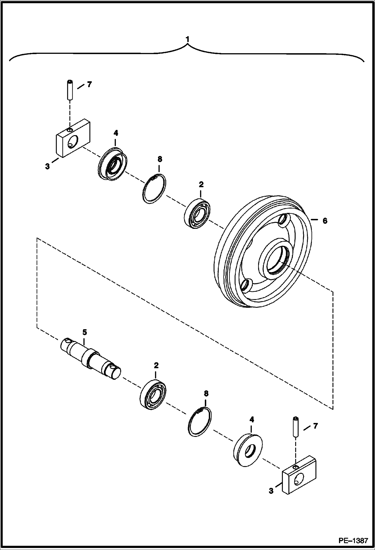 Схема запчастей Bobcat 322 - FRONT IDLER (S/N 223811001 & Above, 223511001 & Above) UNDERCARRIAGE