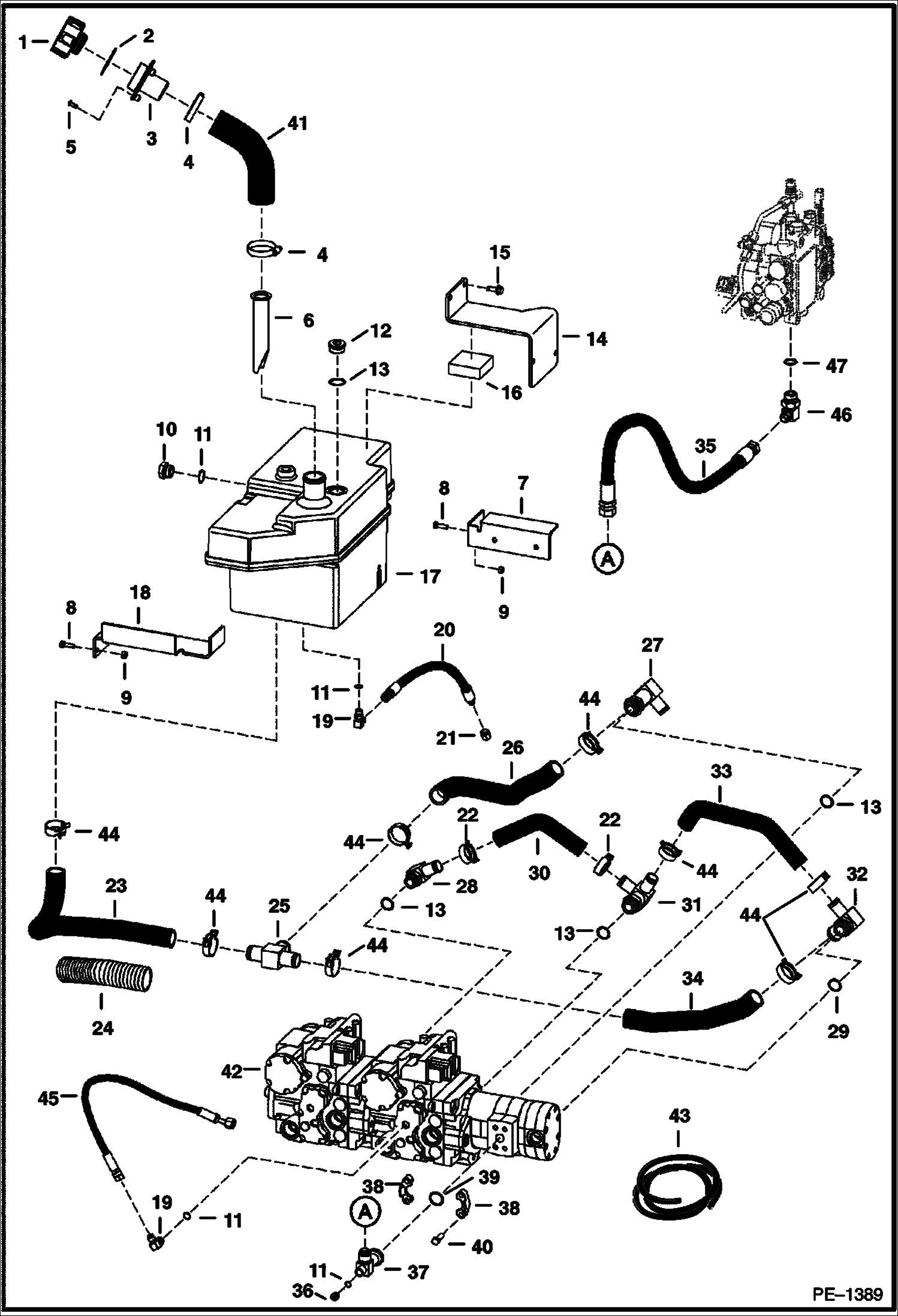 Схема запчастей Bobcat A-Series - HYDROSTATIC CIRCUITRY (W/Tank) HYDROSTATIC SYSTEM