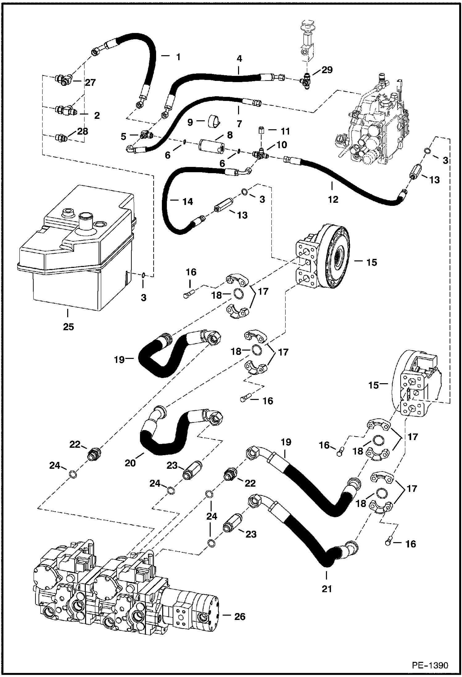 Схема запчастей Bobcat A-Series - HYDROSTATIC CIRCUITRY (W/Motors) HYDROSTATIC SYSTEM