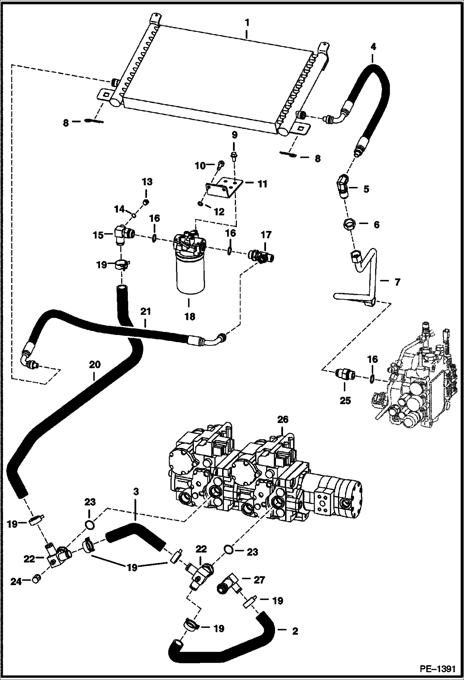 Схема запчастей Bobcat A-Series - HYDROSTATIC CIRCUITRY (W/Cooler) HYDROSTATIC SYSTEM