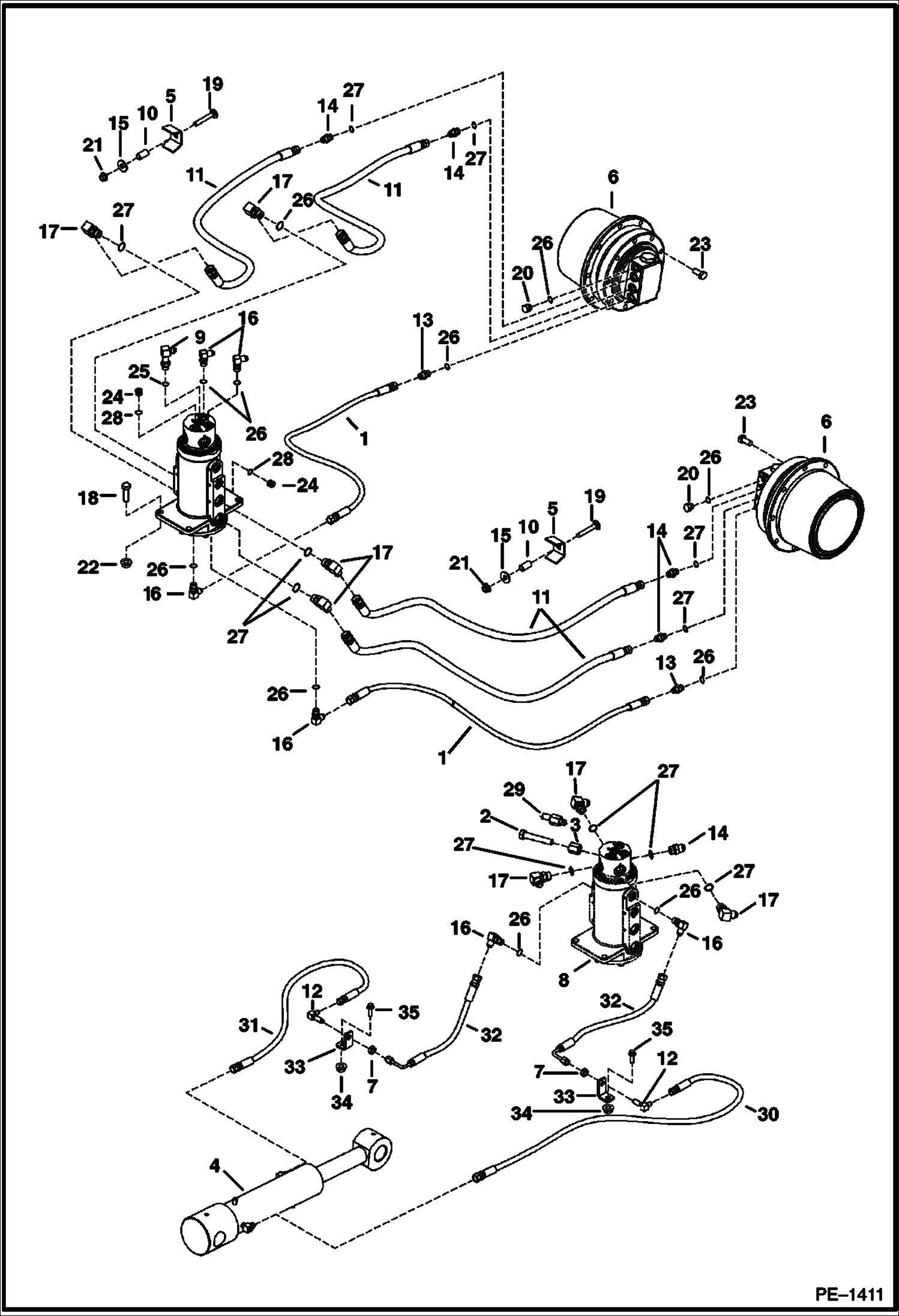 Схема запчастей Bobcat 325 - HYDRAULIC CIRCUITRY (S/N 232312280 & Above and 232412043 & Above) HYDRAULIC SYSTEM