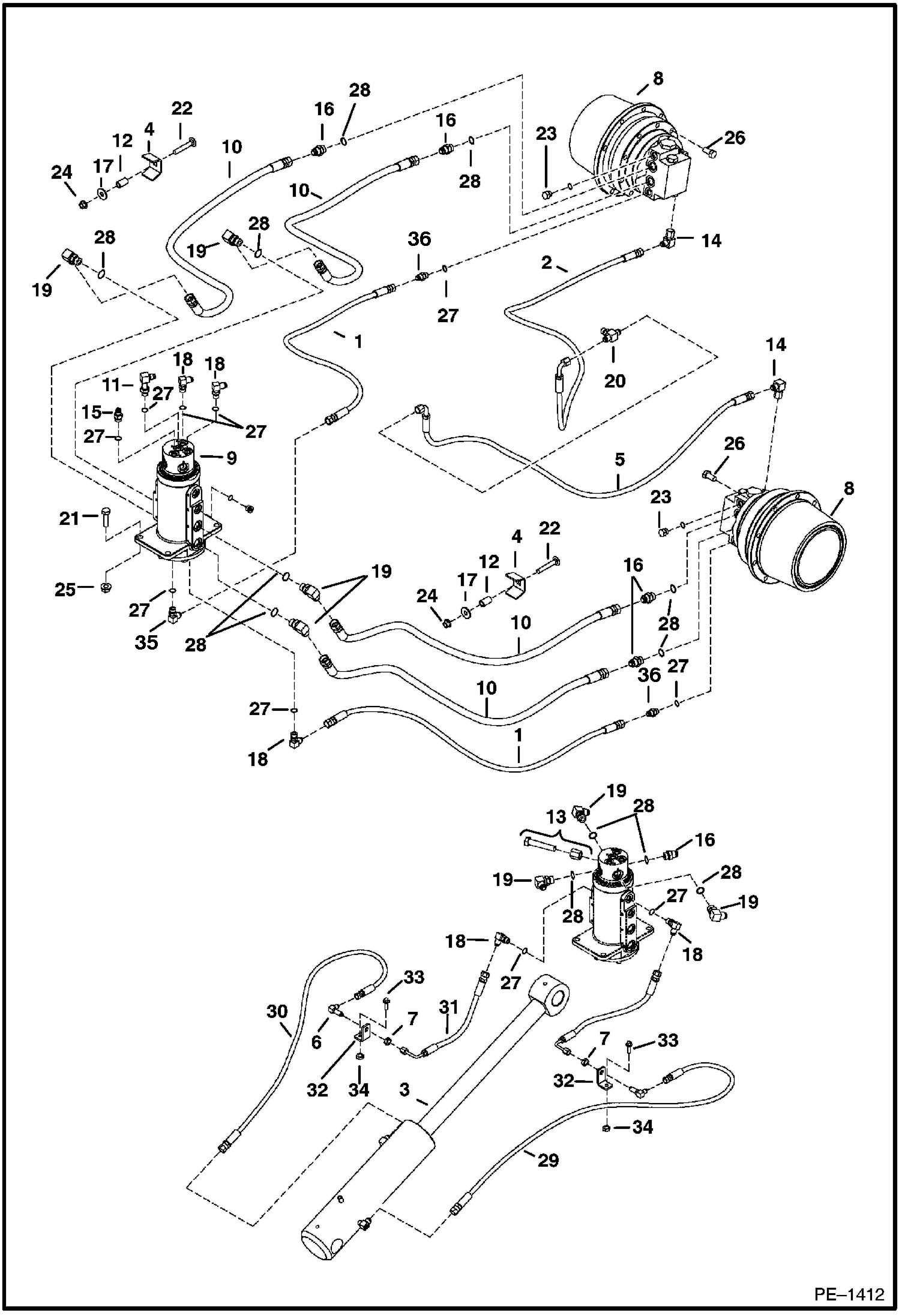 Схема запчастей Bobcat 334 - HYDRAULIC CIRCUITRY (Lower) HYDRAULIC SYSTEM