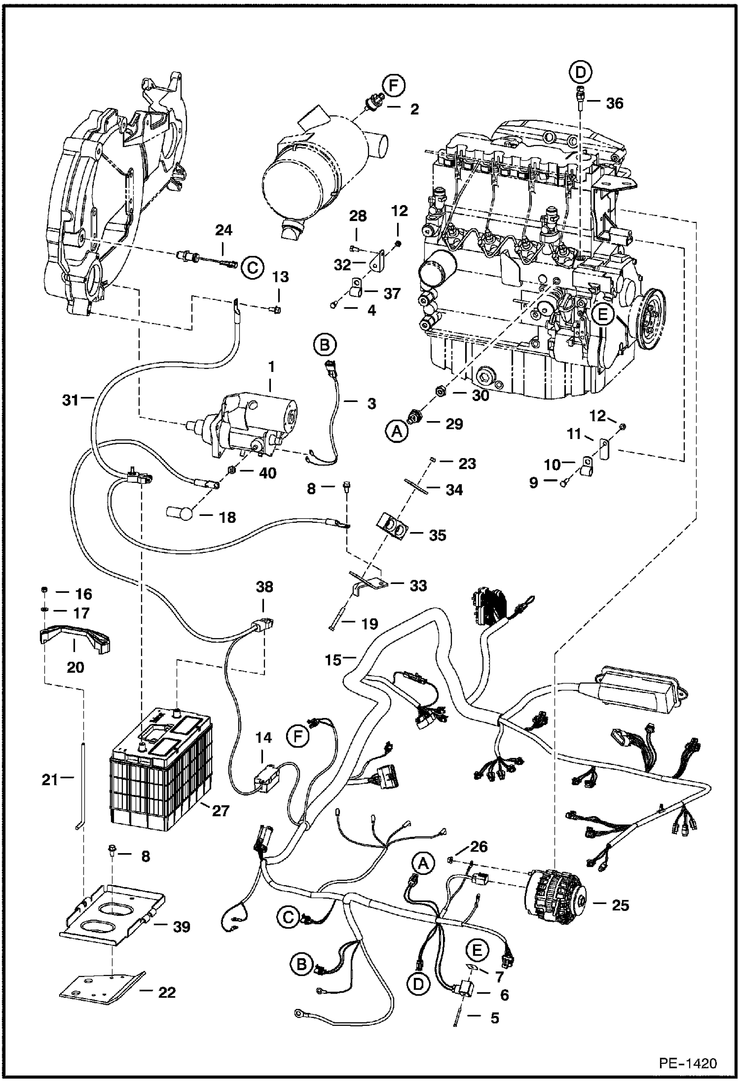 Схема запчастей Bobcat A-Series - ENGINE ELECTRICAL (S/N 5196, 5197 & Bel) ELECTRICAL SYSTEM