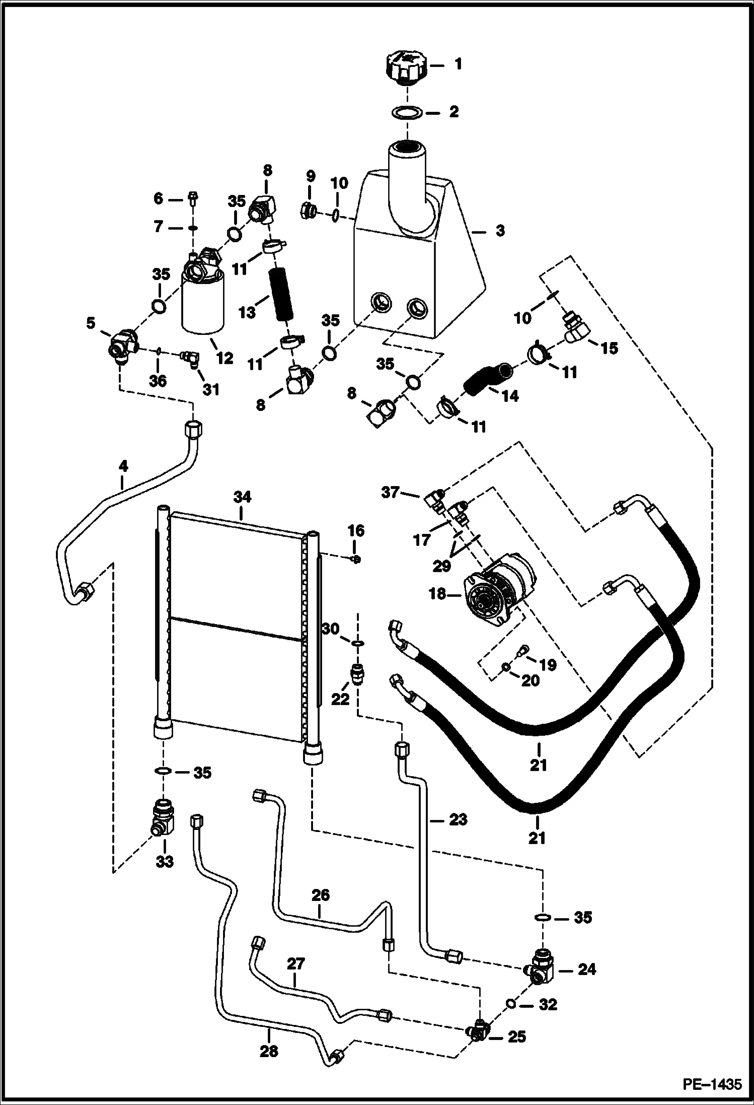 Схема запчастей Bobcat Mini Tracks Loaders - HYDRAULIC CIRCUITRY (Cooling Group) HYDRAULIC SYSTEM