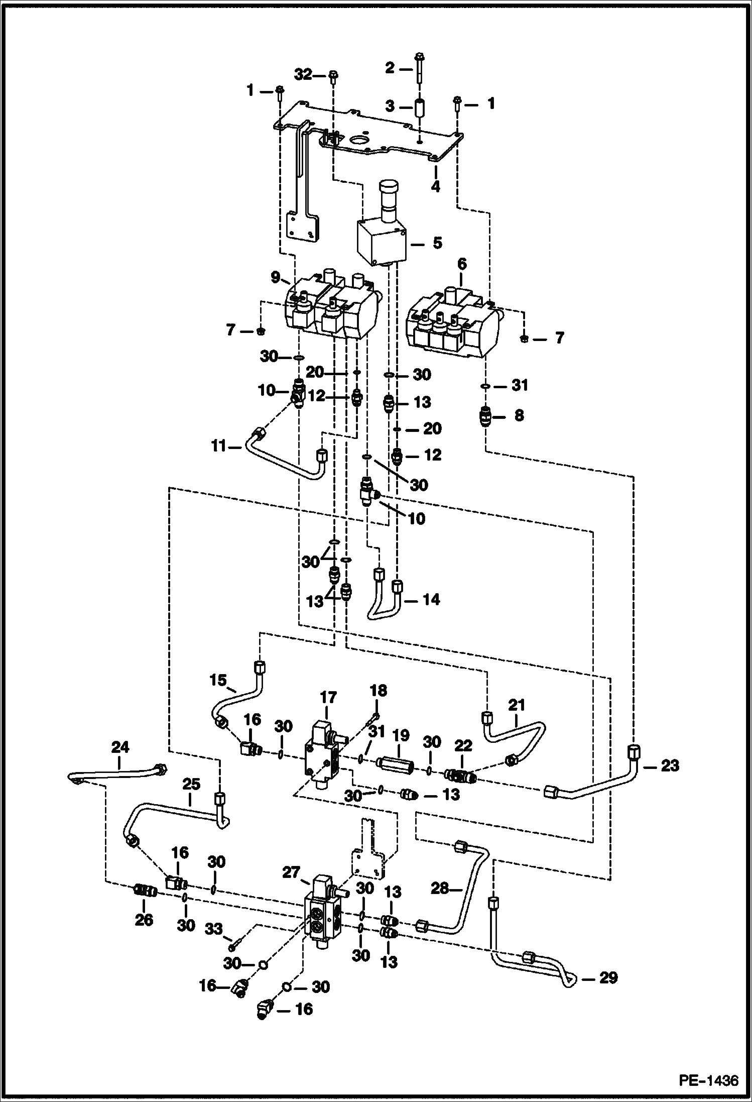 Схема запчастей Bobcat Mini Tracks Loaders - HYDRAULIC CIRCUITRY (Travel Group) (S/N 5206 12036 & Bel, 5224 11117 & Bel) HYDRAULIC SYSTEM