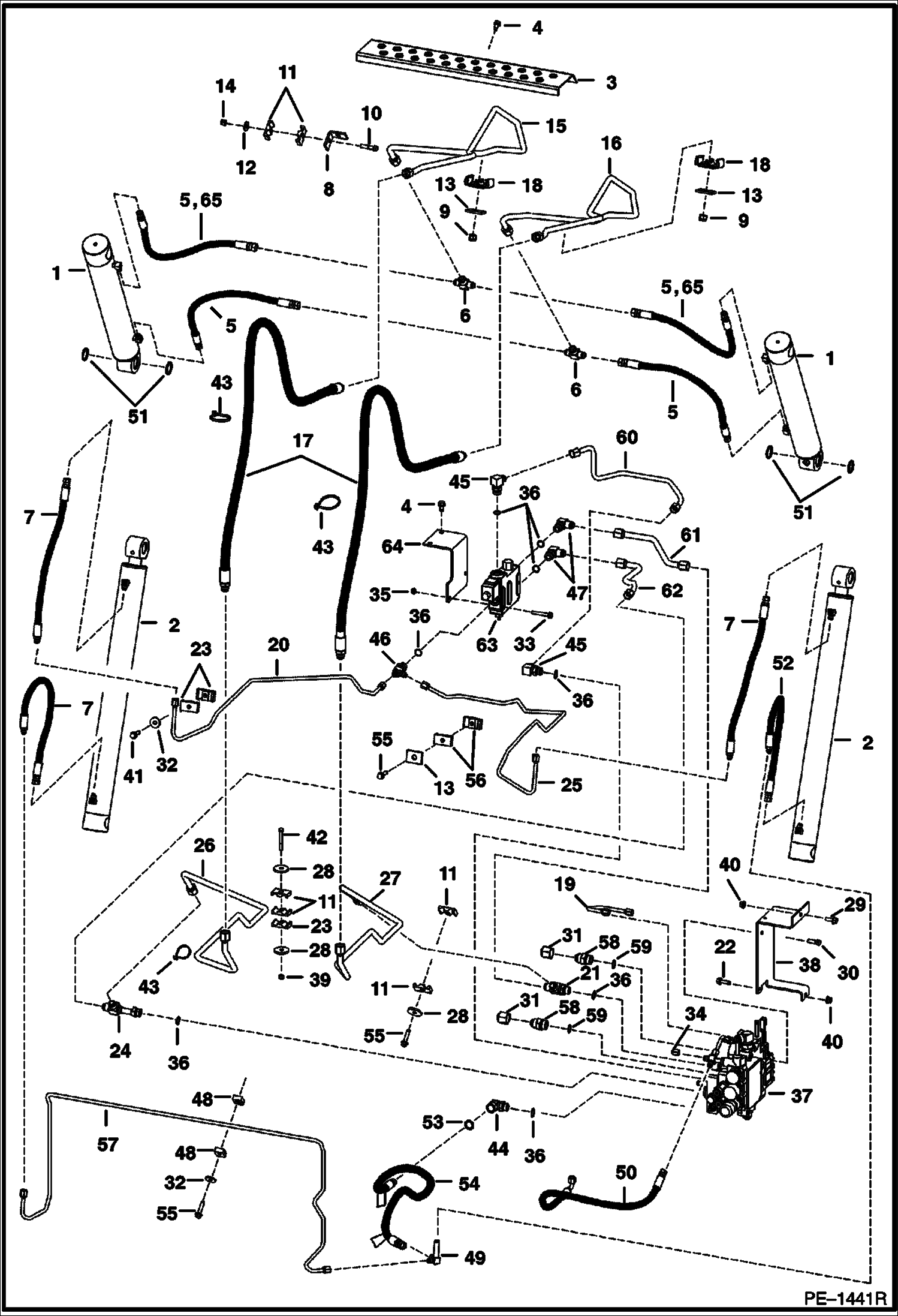 Схема запчастей Bobcat T-Series - HYDRAULIC CIRCUITRY (W/BPV) (S/N 5193 11643 & Abv, 5194 11092 & Abv, 5270 11001 & Abv) (5279 11001 & Abv) HYDRAULIC SYSTEM