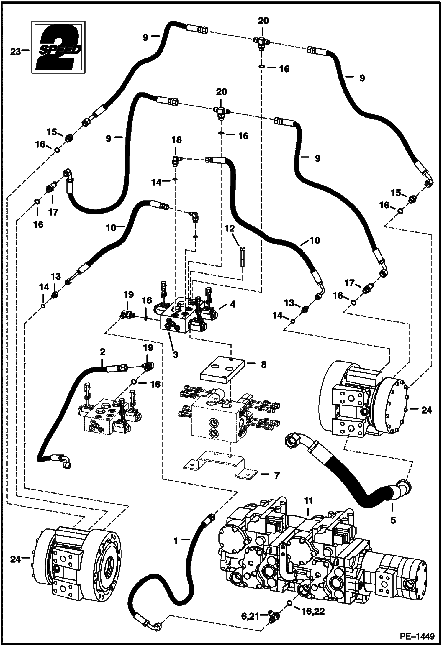 Схема запчастей Bobcat A-Series - HYDROSTATIC CIRCUITRY (2-Speed Option) HYDROSTATIC SYSTEM