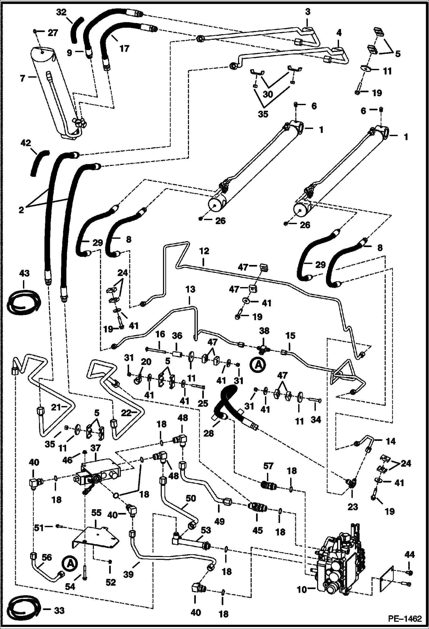 Схема запчастей Bobcat 700s - HYDRAULIC CIRCUITRY (W/Bucket Positioning Valve) (S/N 5158 40212 & Abv, 5162 23852 & Abv) HYDRAULIC SYSTEM