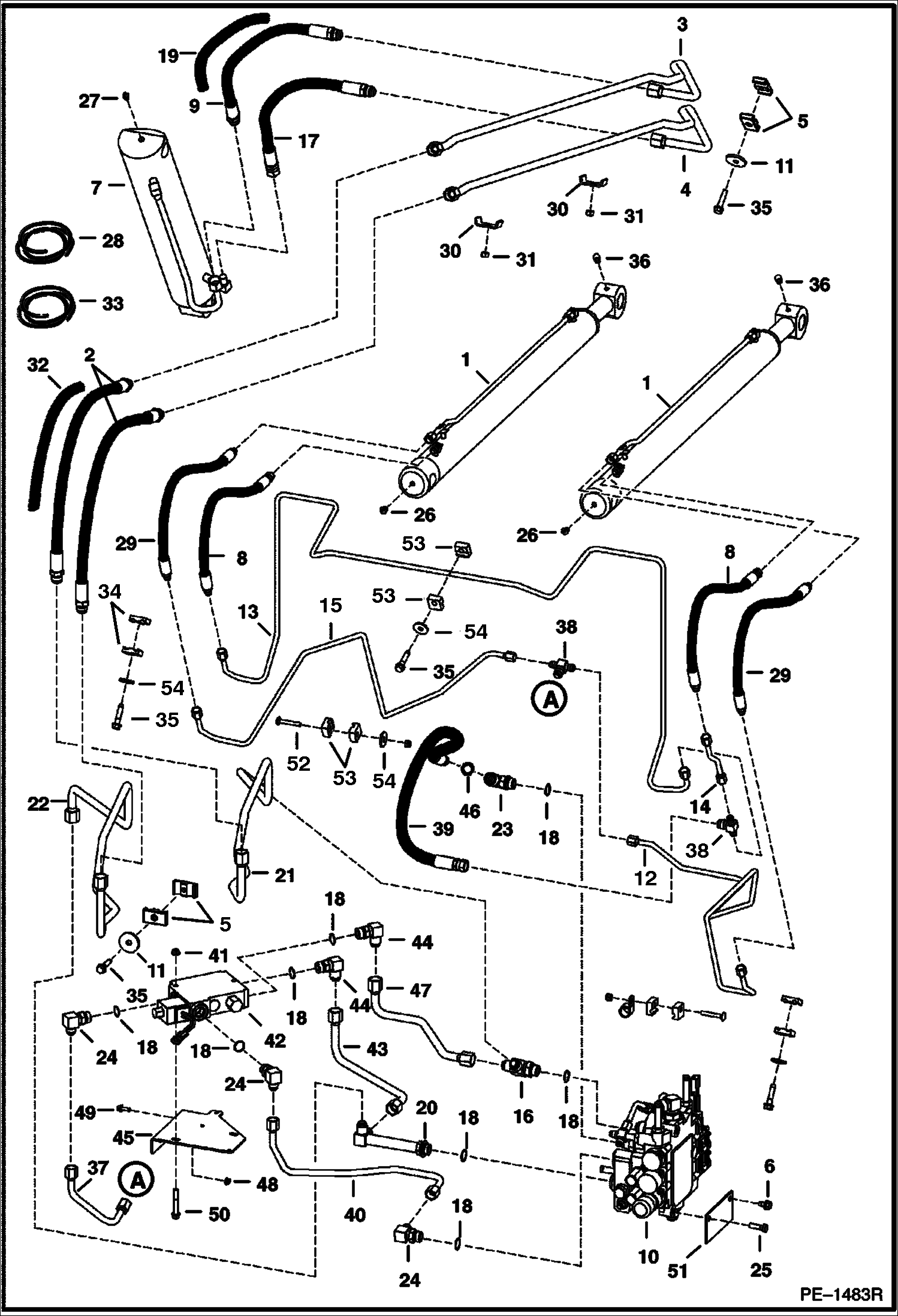 Схема запчастей Bobcat 700s - HYDRAULIC CIRCUITRY (W/ Bucket Positioning Valve) (S/N 5122 63000 & Abv, 5124 52000 & Abv) HYDRAULIC SYSTEM