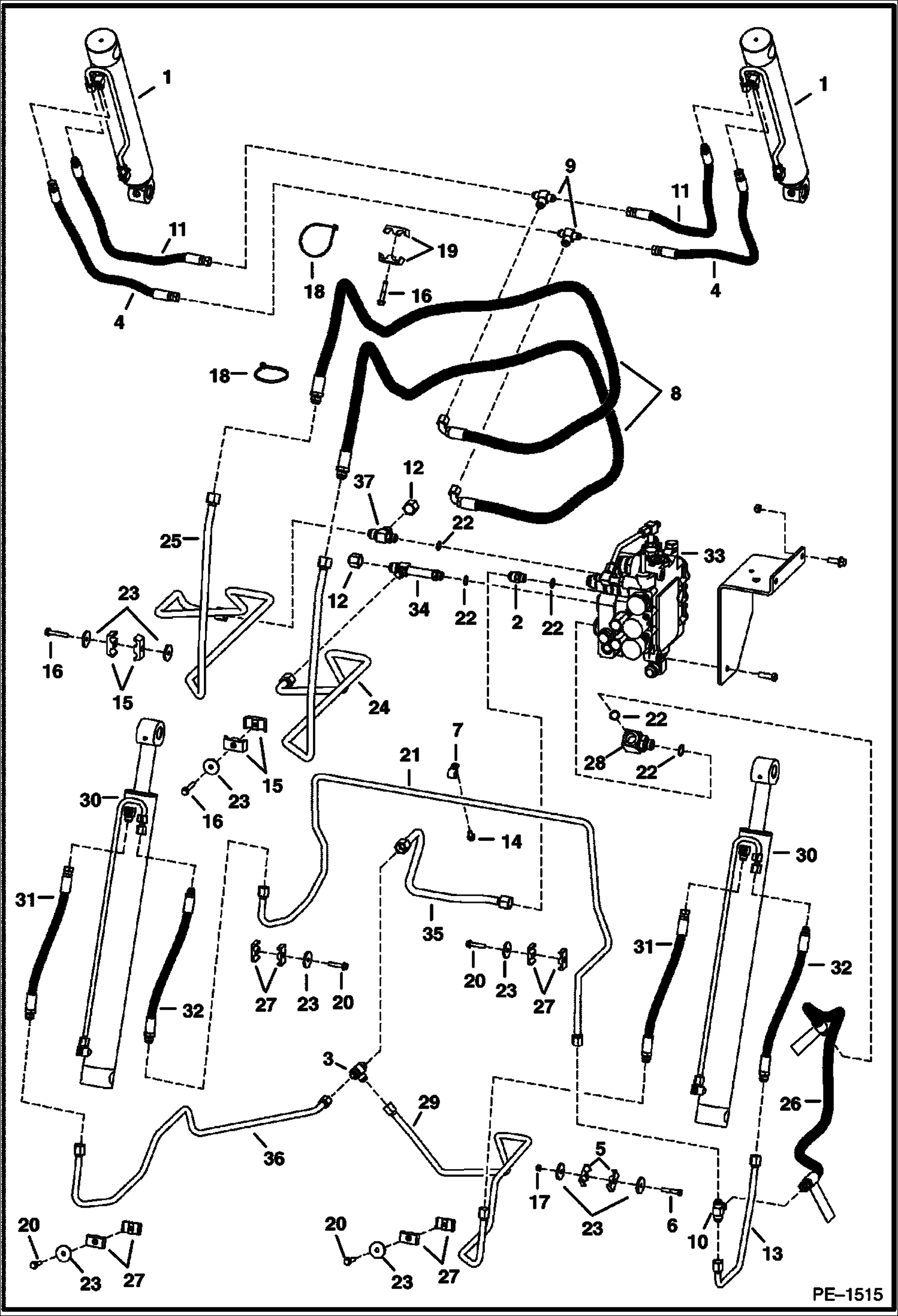 Схема запчастей Bobcat A-Series - HYDRAULIC CIRCUITRY (W/O Bucket Positioning Valve) (523411001, 523511001 & Above) (S/N 526411001-11999, 526511001-11999) HYDRAULIC SYSTEM