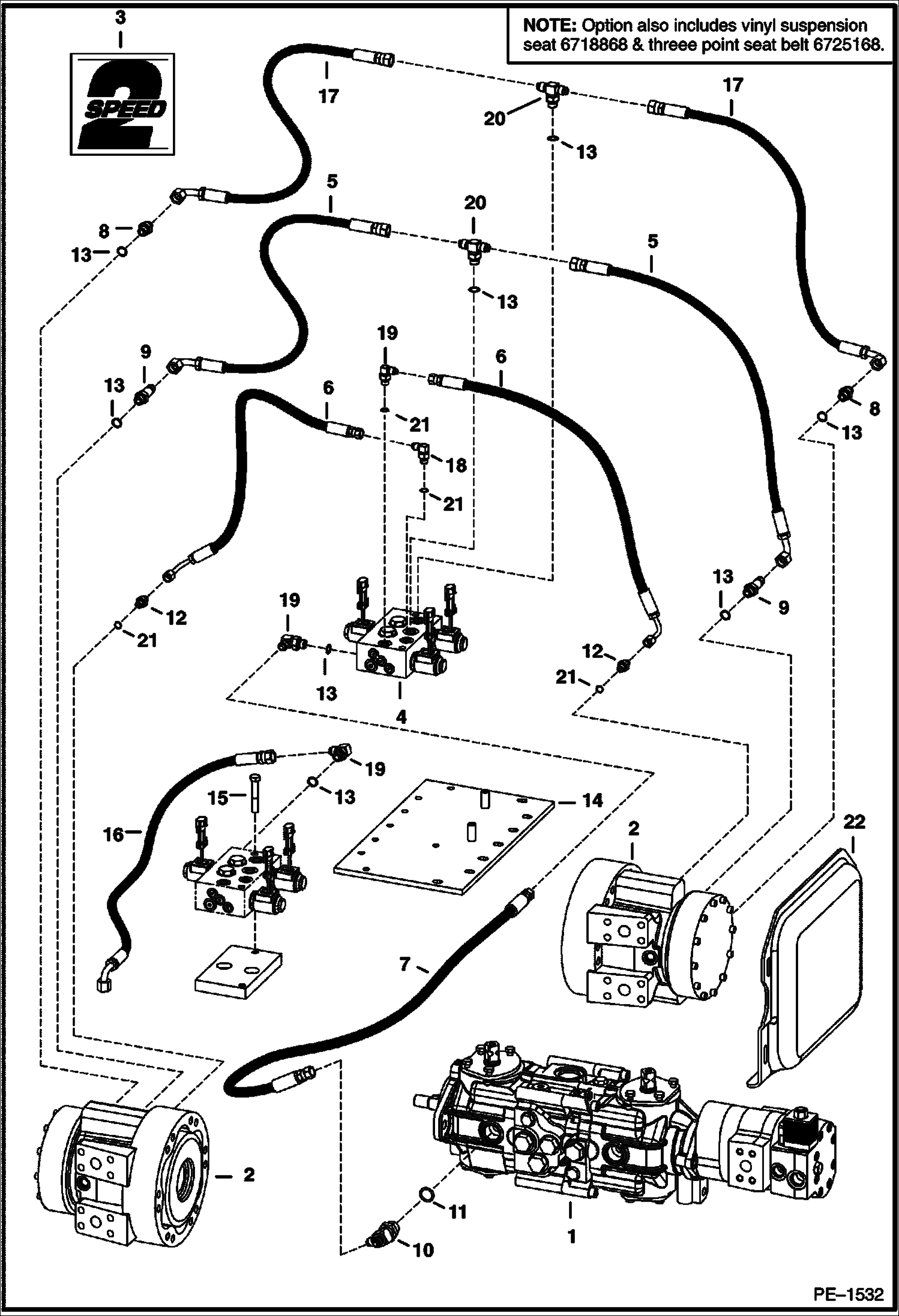 Схема запчастей Bobcat S-Series - HYDROSTATIC CIRCUITRY (2-Speed Option) HYDROSTATIC SYSTEM