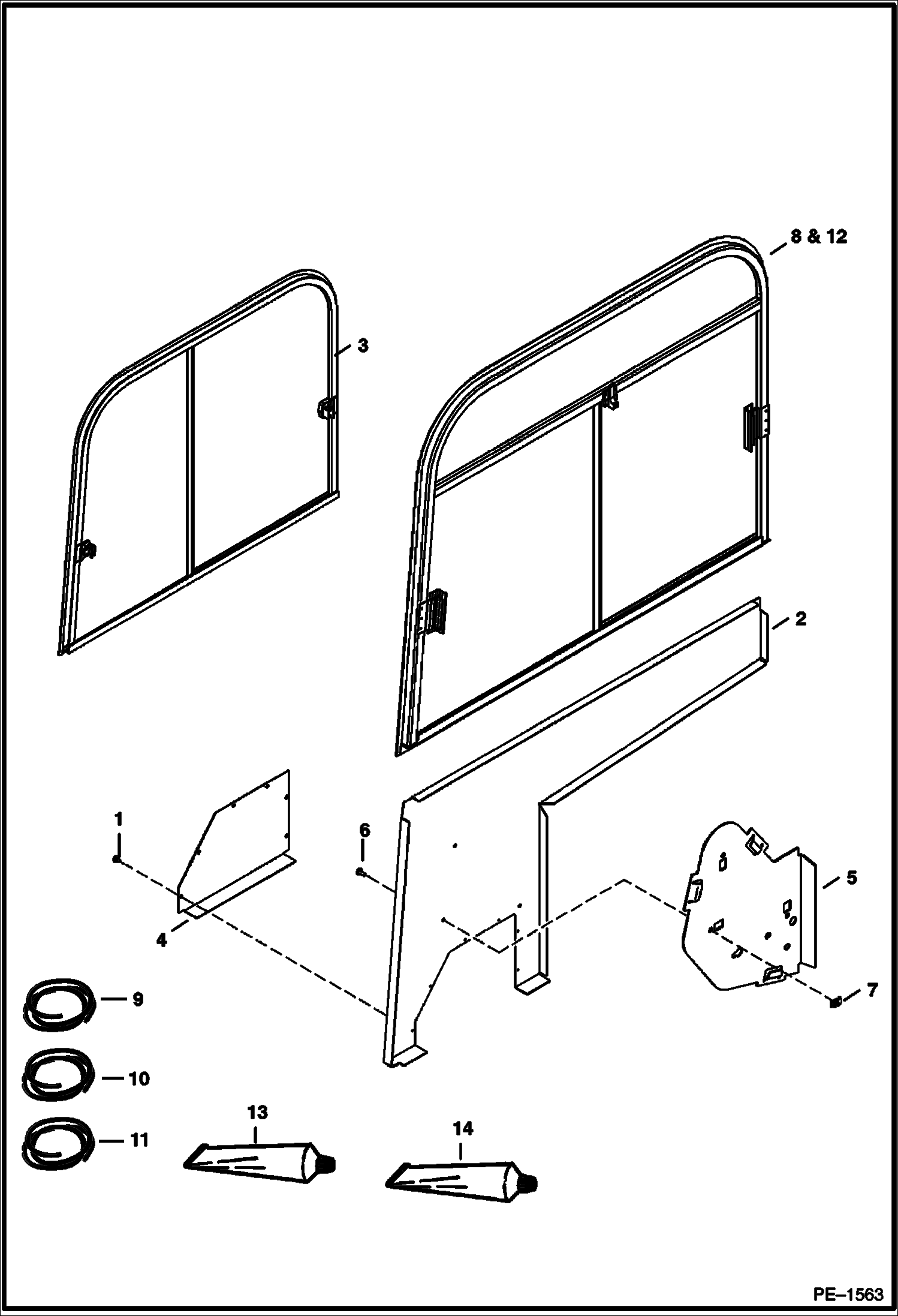 Схема запчастей Bobcat 337 - R.H. CAB PANEL/WINDOW MAIN FRAME