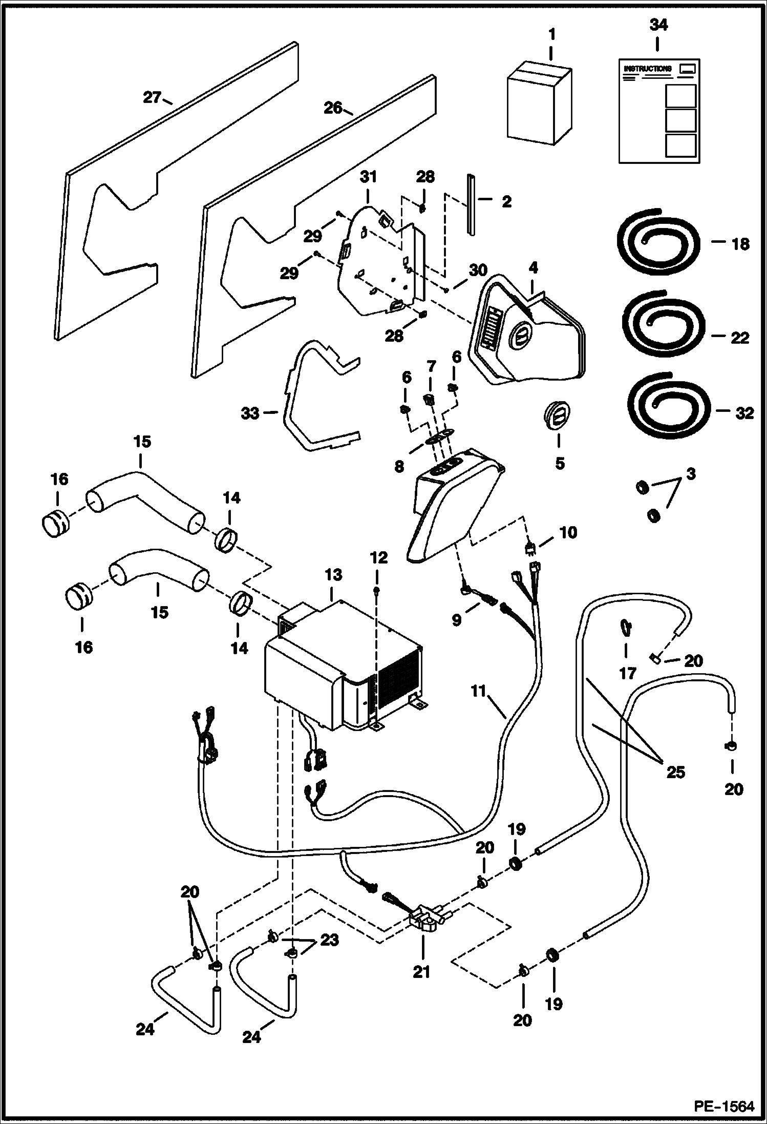 Схема запчастей Bobcat 341 - HEATER KIT (S/N 233311228 & Below and 233211245 & Below) ACCESSORIES & OPTIONS