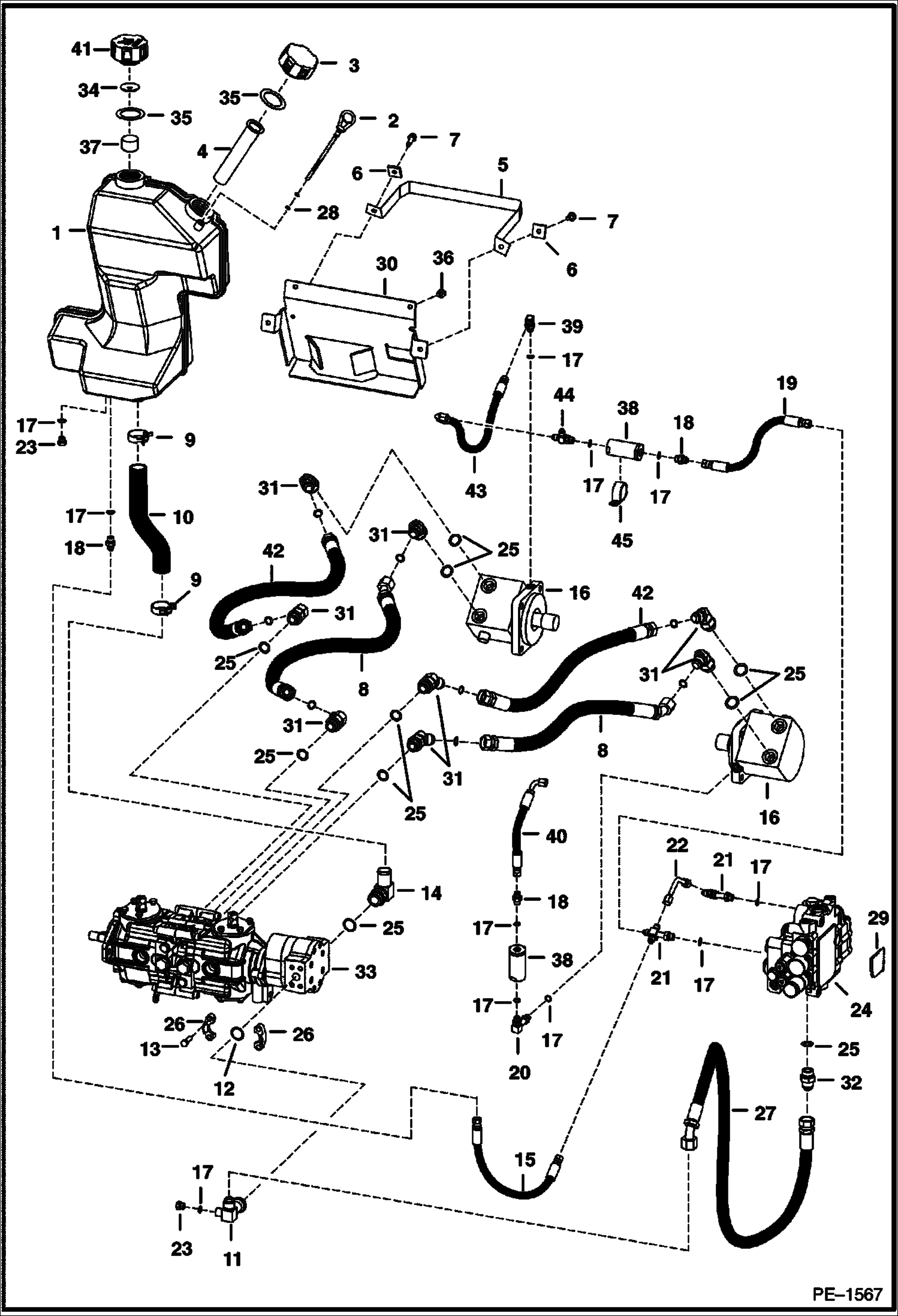 Схема запчастей Bobcat 700s - HYDROSTATIC CIRCUITRY (S/N 5122 67828 & Abv, 5124 52335 & Abv) HYDROSTATIC SYSTEM