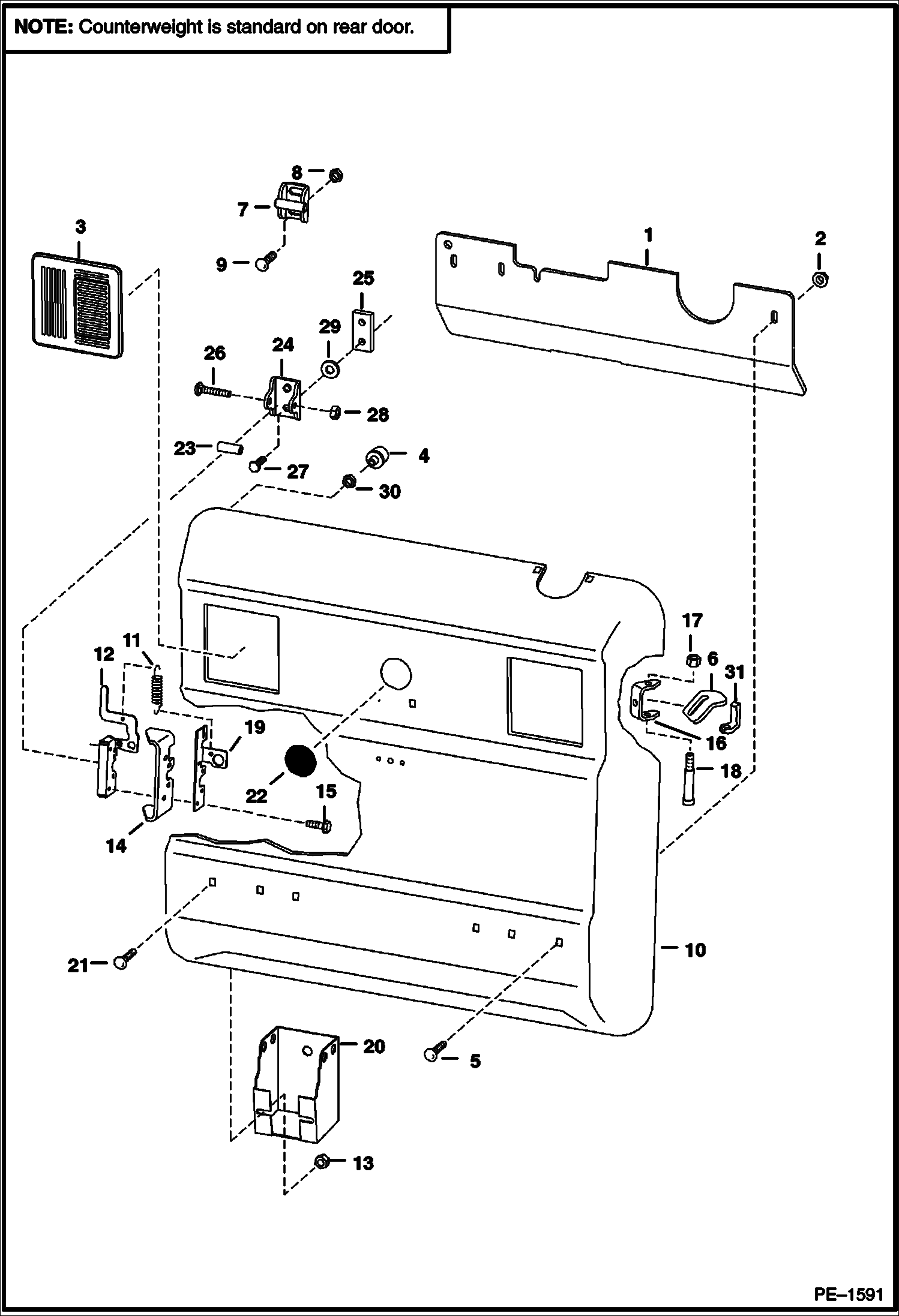 Схема запчастей Bobcat 700s - REAR DOOR (S/N 5158 30001-40618, 5162 20001-23968) MAIN FRAME