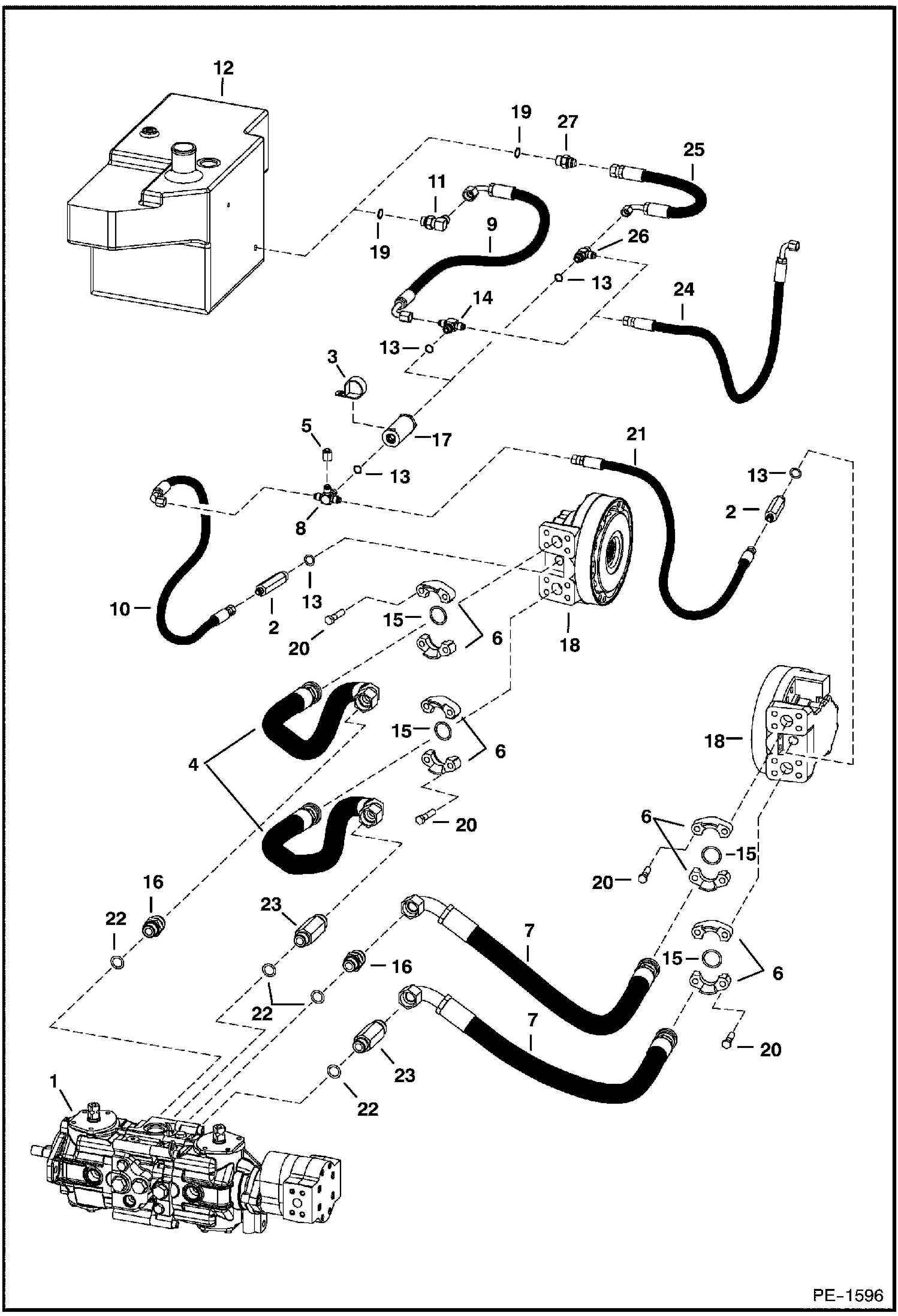 Схема запчастей Bobcat S-Series - HYDROSTATIC CIRCUITRY (W/Motors) HYDROSTATIC SYSTEM