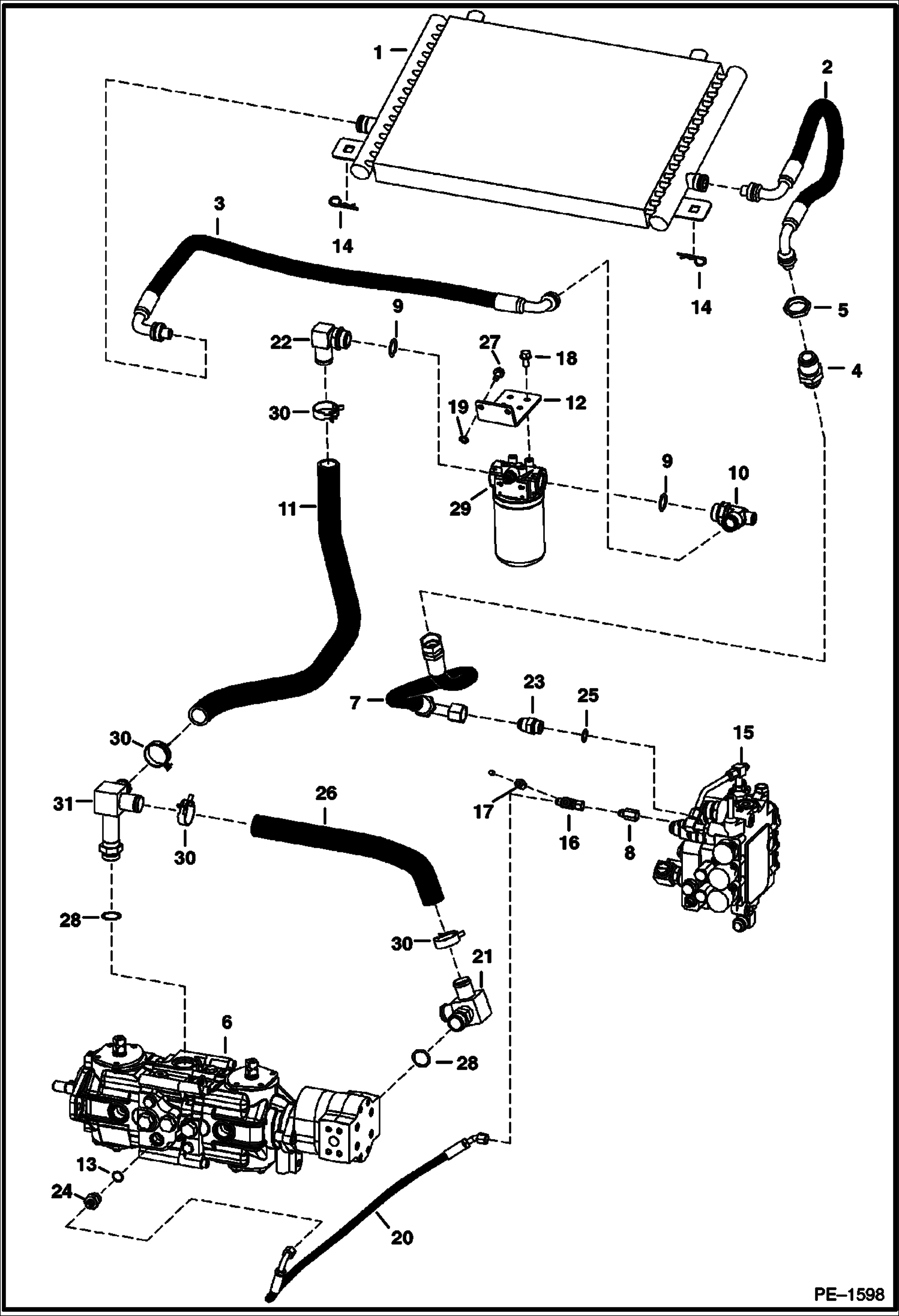 Схема запчастей Bobcat S-Series - HYDROSTATIC CIRCUITRY (W/Cooler) HYDROSTATIC SYSTEM