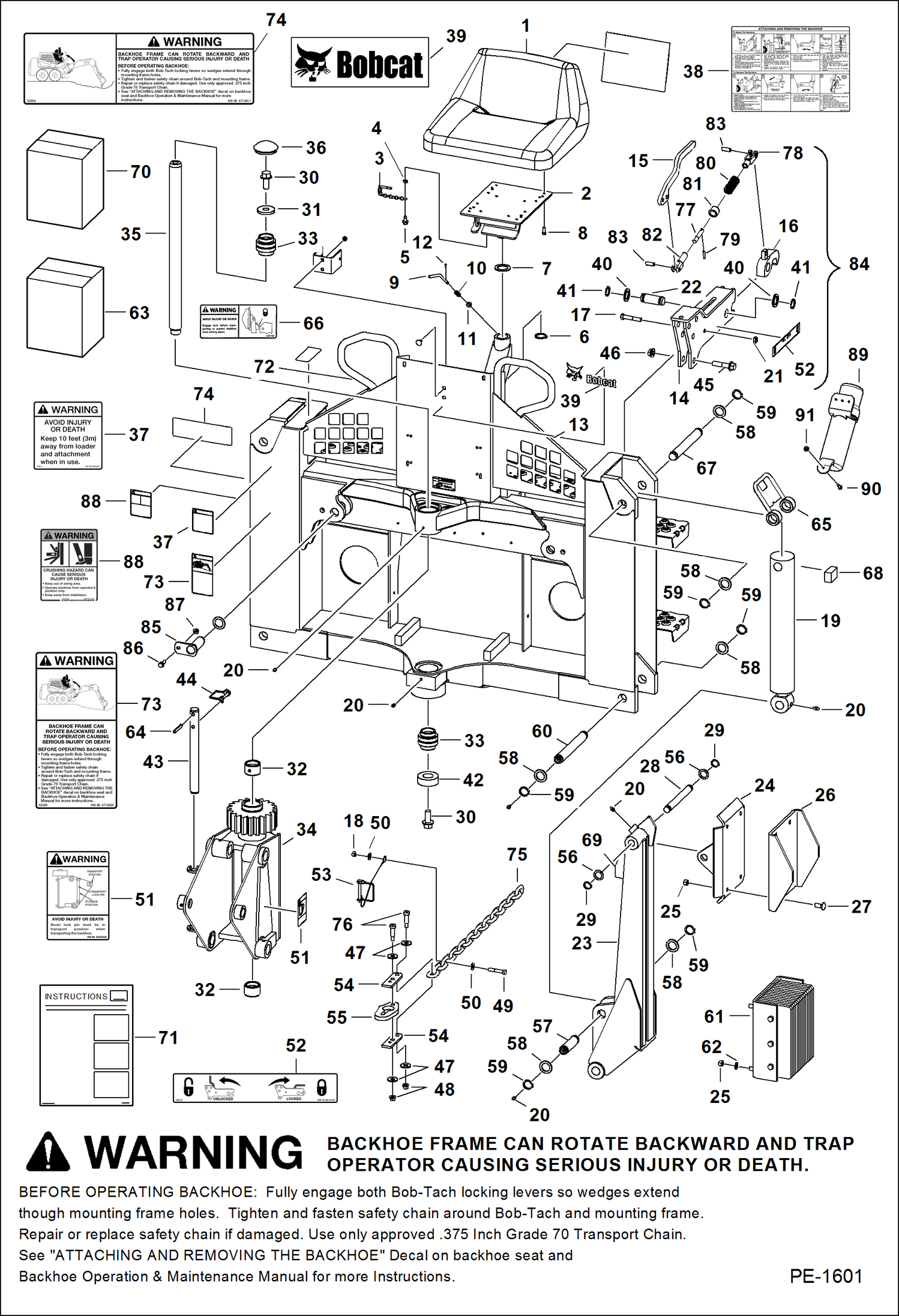 Схема запчастей Bobcat BACKHOE - BACKHOE (Main Frame) (8811 6301 & A558) 811/8811 BACKHOE