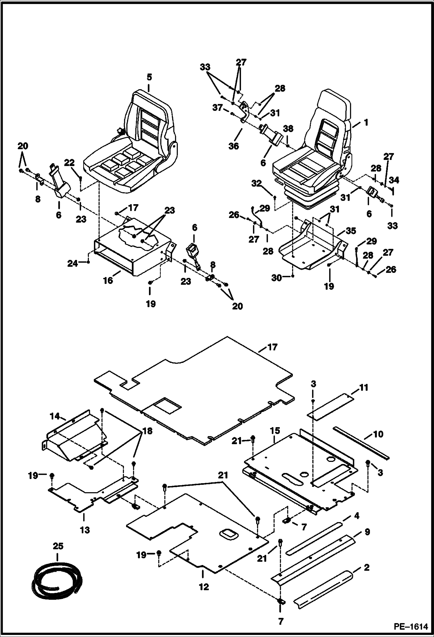 Схема запчастей Bobcat 328 - OPERATORS AREA & SEAT MAIN FRAME