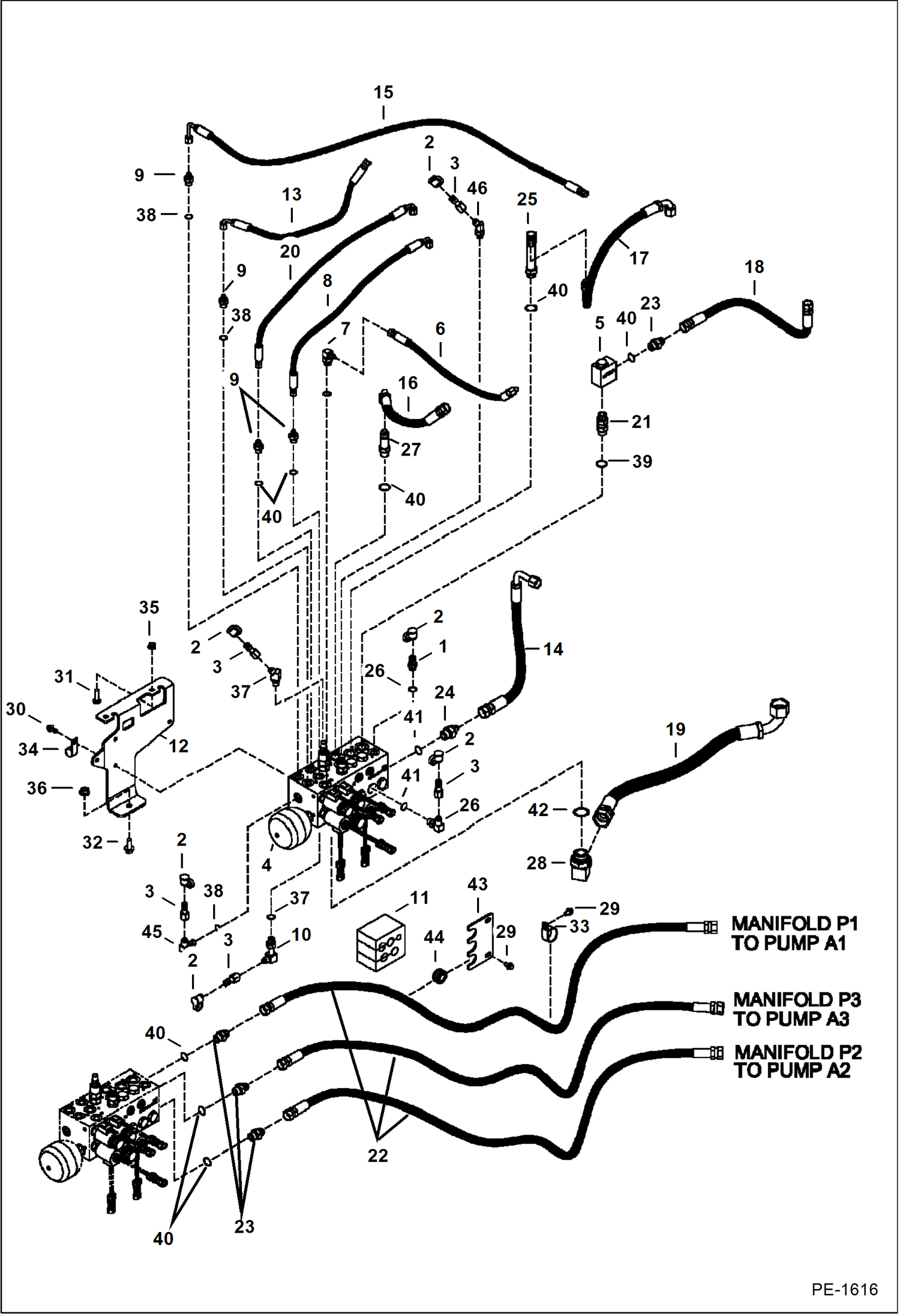 Схема запчастей Bobcat 331 - HYDRAULIC CIRCUITRY (Manifold) HYDRAULIC SYSTEM