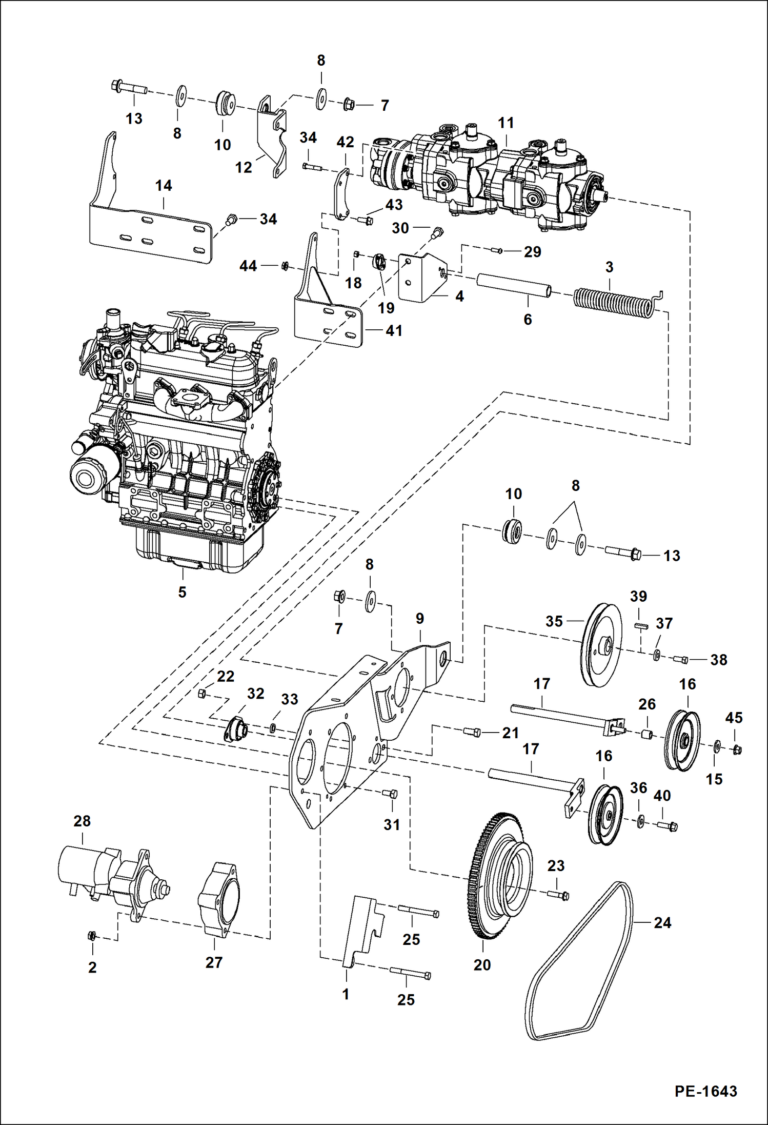 Схема запчастей Bobcat 400s - ENGINE & ATTACHING PARTS (Belt Drive, Hyd.) POWER UNIT