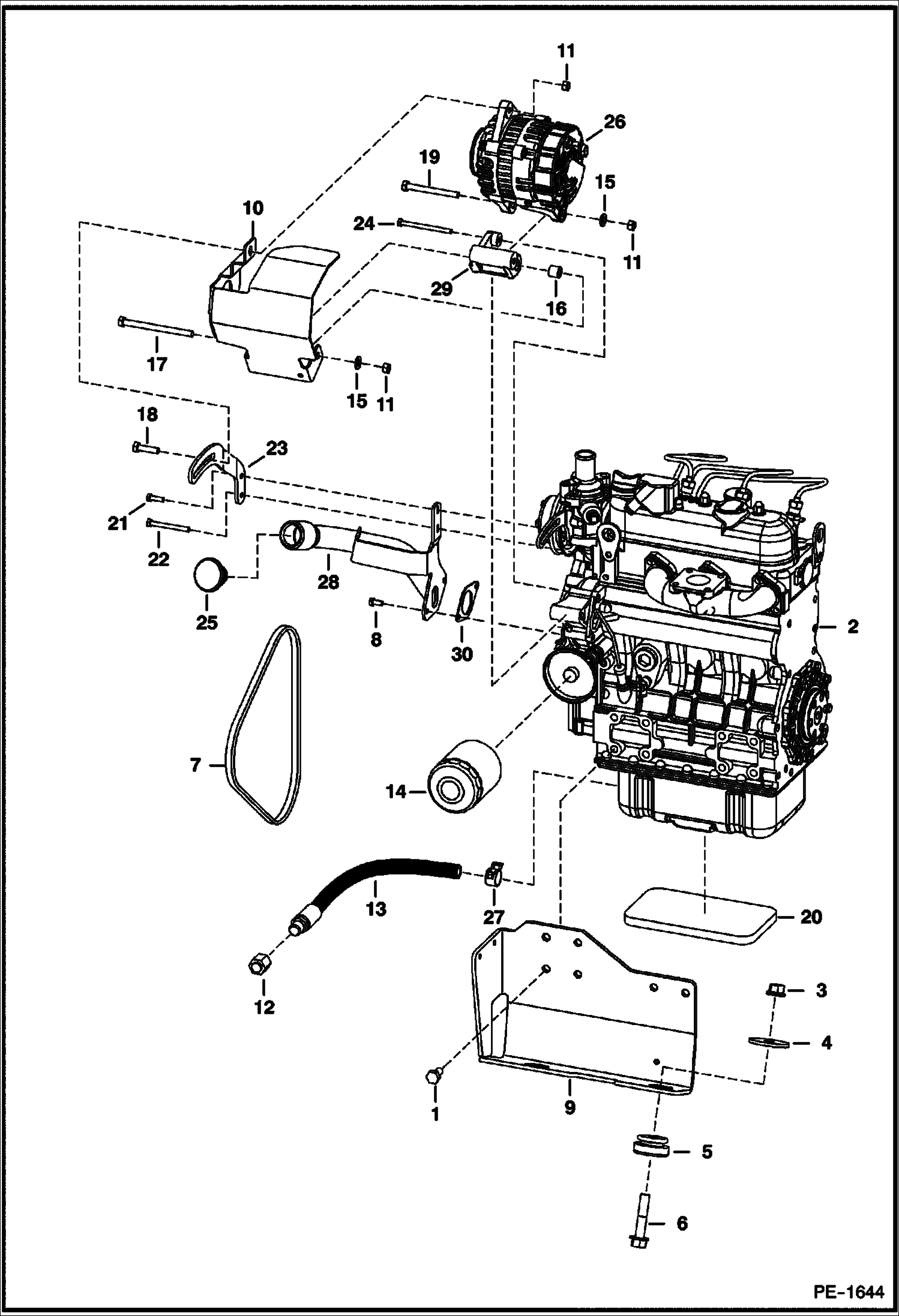 Схема запчастей Bobcat 400s - ENGINE & ATTACHING PARTS (Belt Drive, Alt.) POWER UNIT