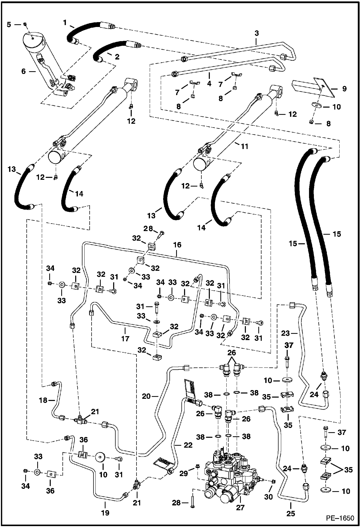 Схема запчастей Bobcat 400s - HYDRAULIC CIRCUITRY (W/O Bucket Positioning Valve) HYDRAULIC SYSTEM