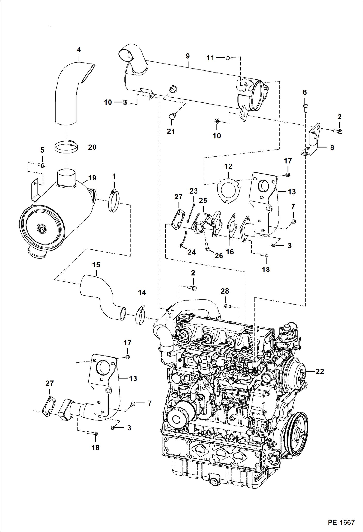 Схема запчастей Bobcat A-Series - ENGINE & ATTACHING PARTS (Air Cleaner, Muffler) POWER UNIT