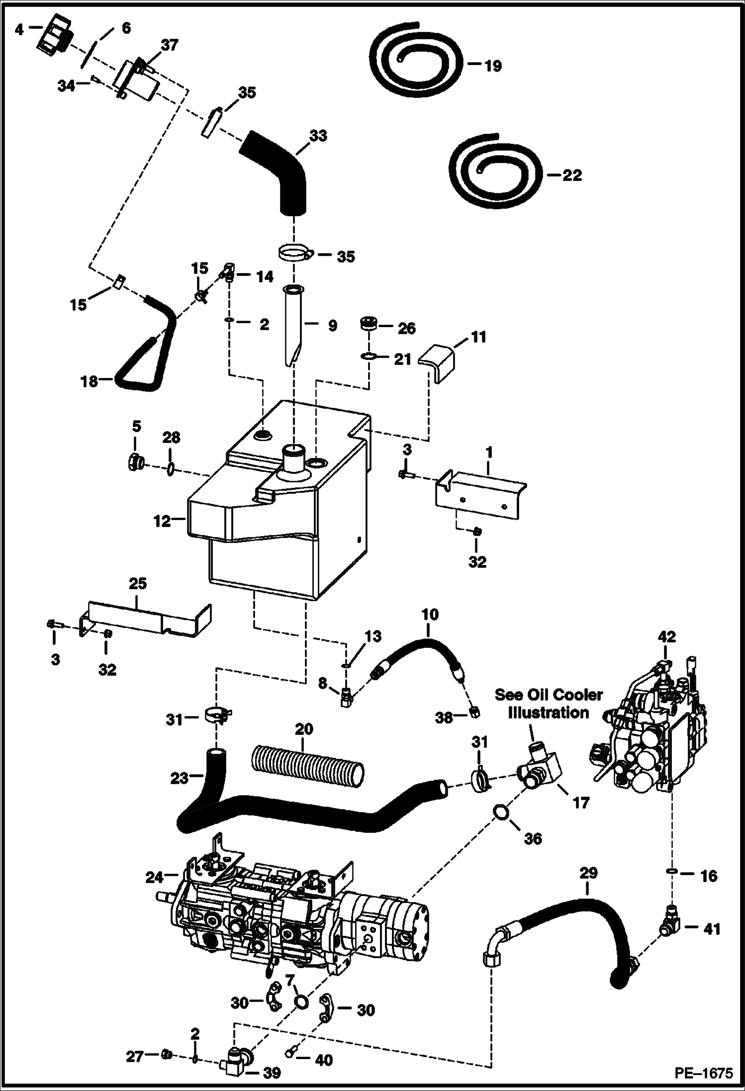 Схема запчастей Bobcat T-Series - HYDROSTATIC CIRCUITRY (W/Tank) (W/ Manual Controls) (S/N 521911477, 522011034 & Below) HYDROSTATIC SYSTEM