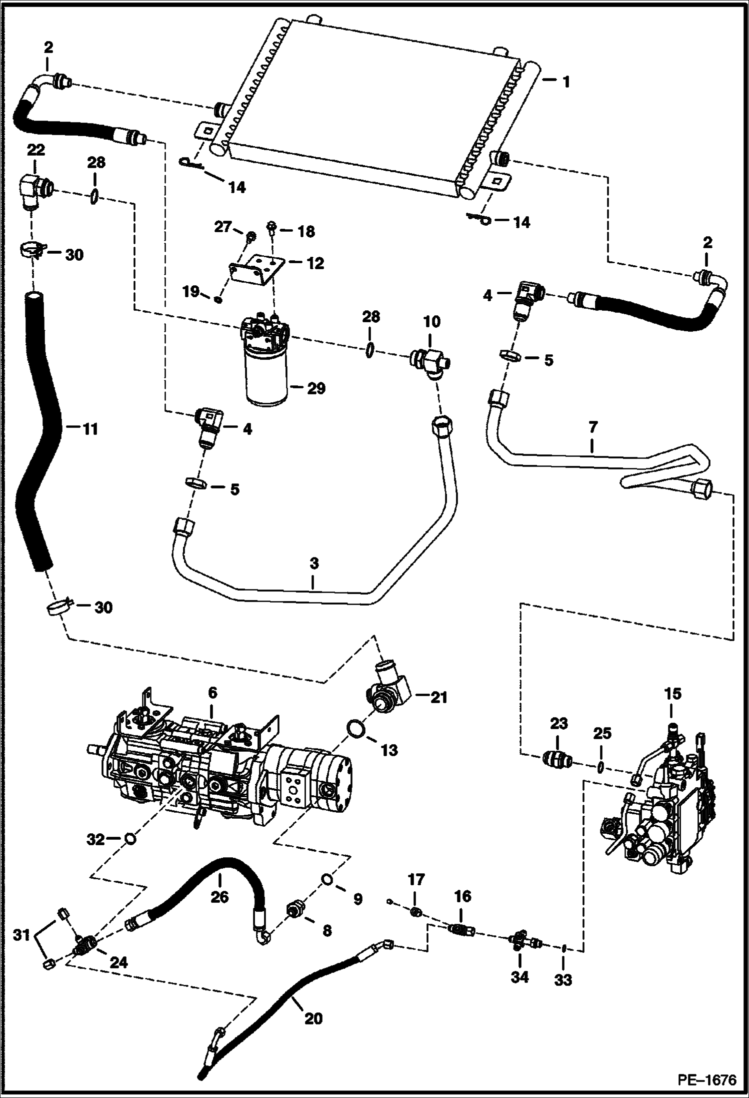 Схема запчастей Bobcat T-Series - HYDROSTATIC CIRCUITRY (W/Cooler) (W/Manual Controls) S/N 523111001, 523011001 & Above) (S/N 525611001-12999, 525711001-11999) HYDROSTATIC SYSTEM